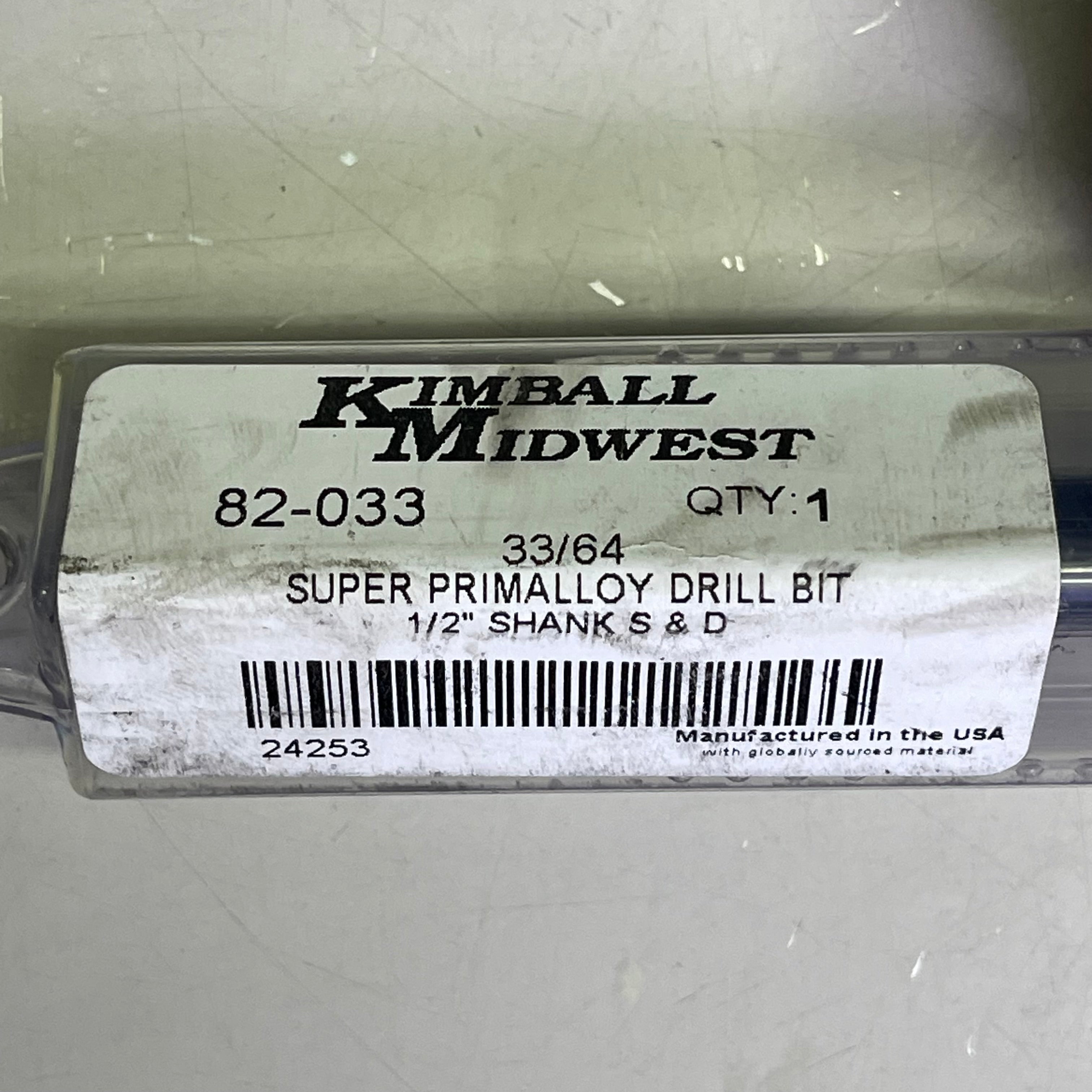 KIMBALL MIDWEST Super Primalloy Reduced Shank S&D Drill Bit 33/64"Dia x 6"L