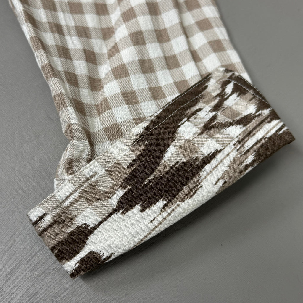 MULTIPLES Button-Up Plaid Shirt w/Cuff Petite Women's Sz PXL Brown/Cream M44506BP