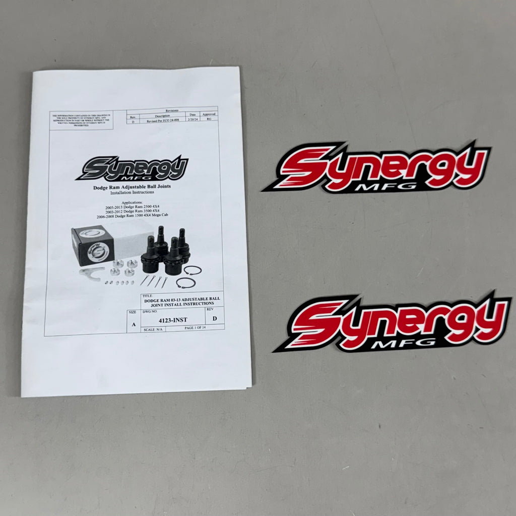 SYNERGY MFG Dodge Ram Adjustable Ball Joints Kit Black 4123-INST