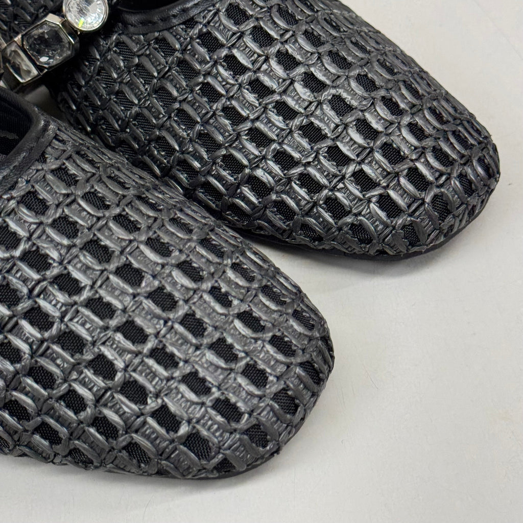 KENNETH COLE New York Zeta Raffia Jewel Jane Flat Women's Sz 11 Black KL25ZMJ01