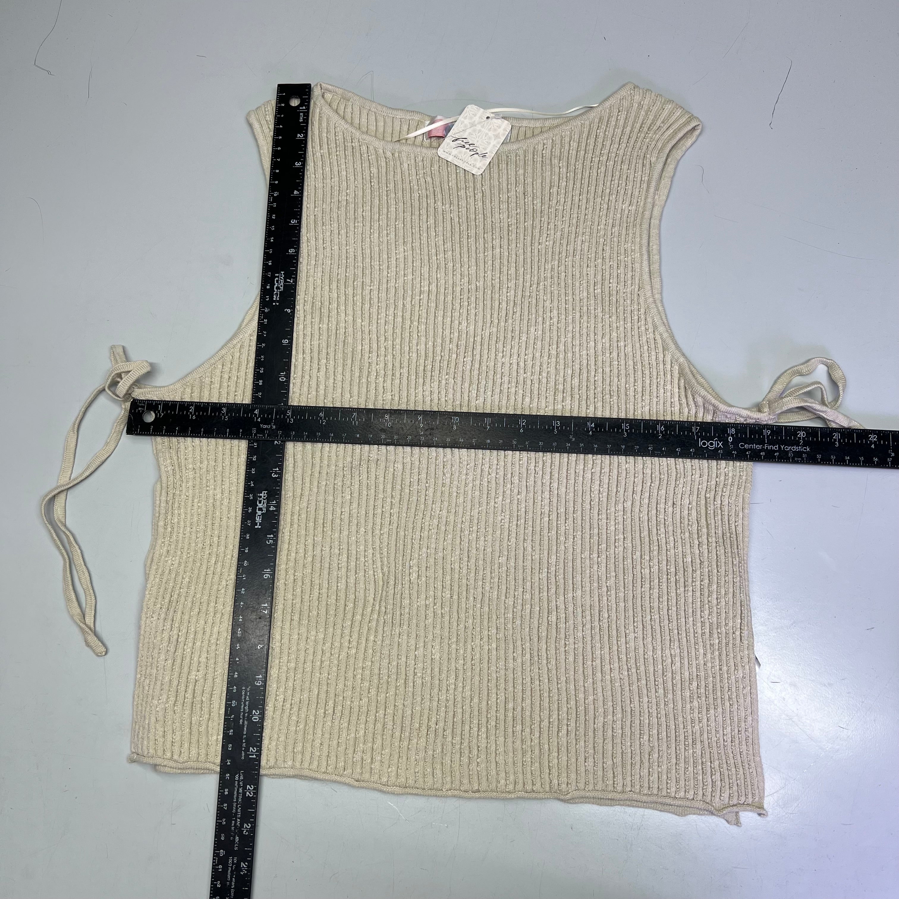 FREE PEOPLE Side Tie Lizzie Sweater Top Women's Sz L Summer Sand 97299119