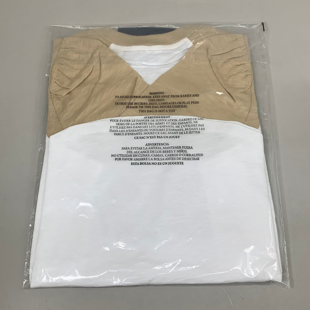 VERONICA BEARD Jeans Women's Mason Baseball Tee Sz-XS Stone Khaki/White