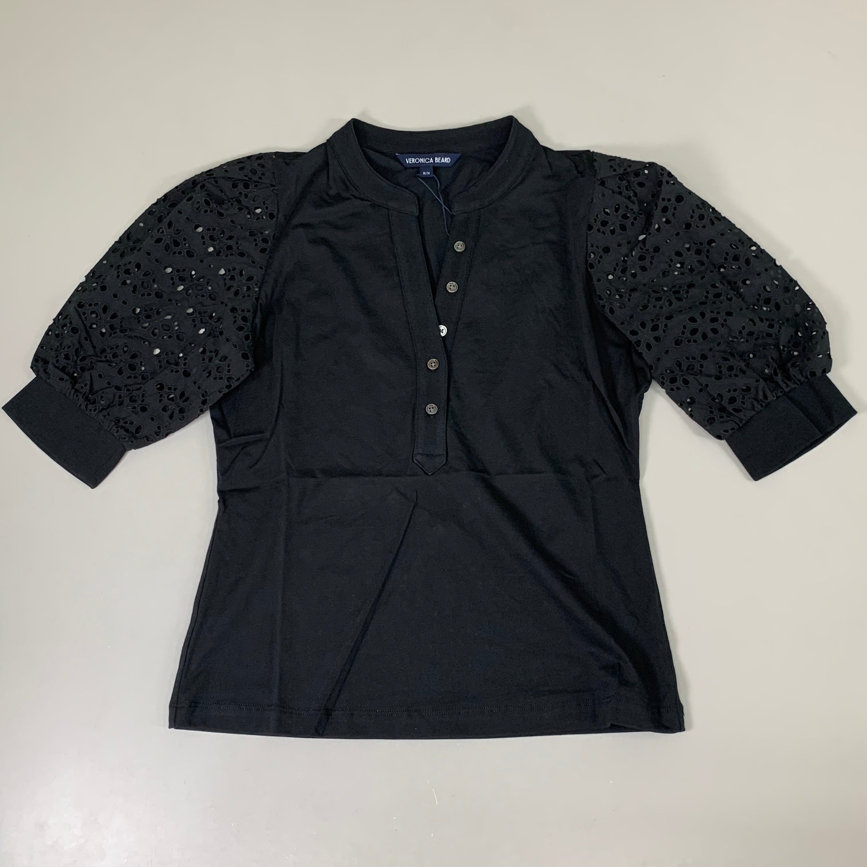 VERONICA BEARD Jeans Women's Coralee Top Lace Sleeves Sz-M Black J2406JY0330831