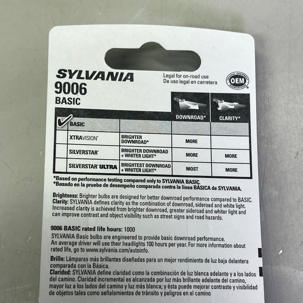 SYLVANIA (2 PACK) Basic Halogen Headlight Bulb OE Quality 12.8V 9006.BP