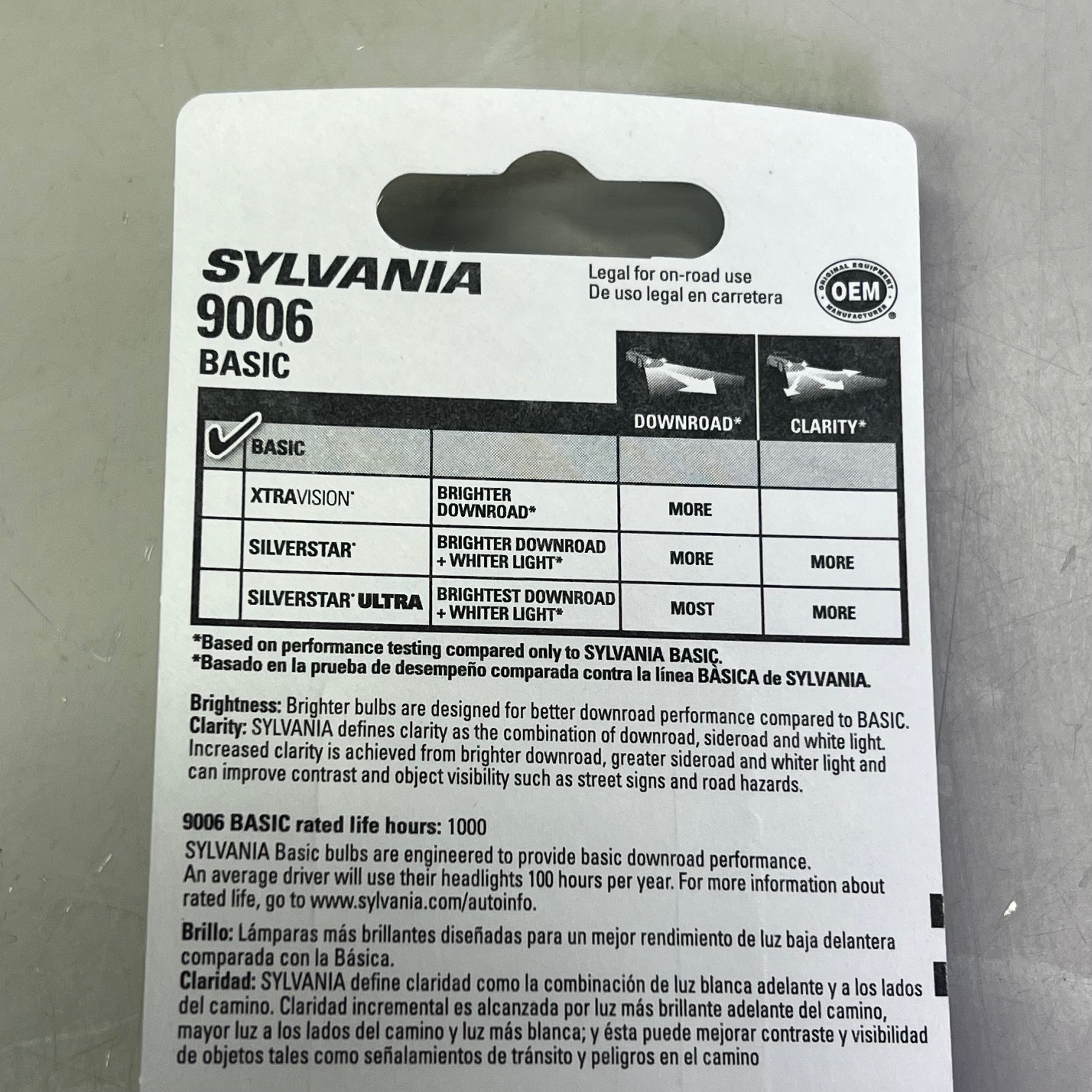 SYLVANIA (2 PACK) Basic Halogen Headlight Bulb OE Quality 12.8V 9006.BP