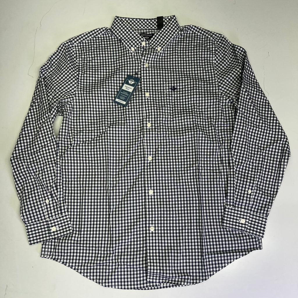 DOCKERS Signature Stain Defender Button Up Shirt Men's Sz L Navy Blue A42520010