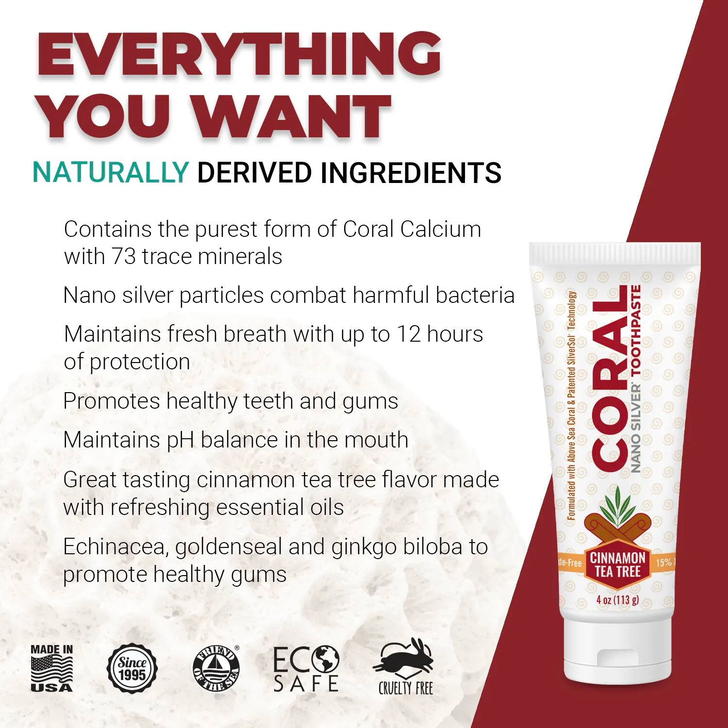 Coral Nano Silver Toothpaste Cinnamon Tea Tree (4oz) 4 Tubes