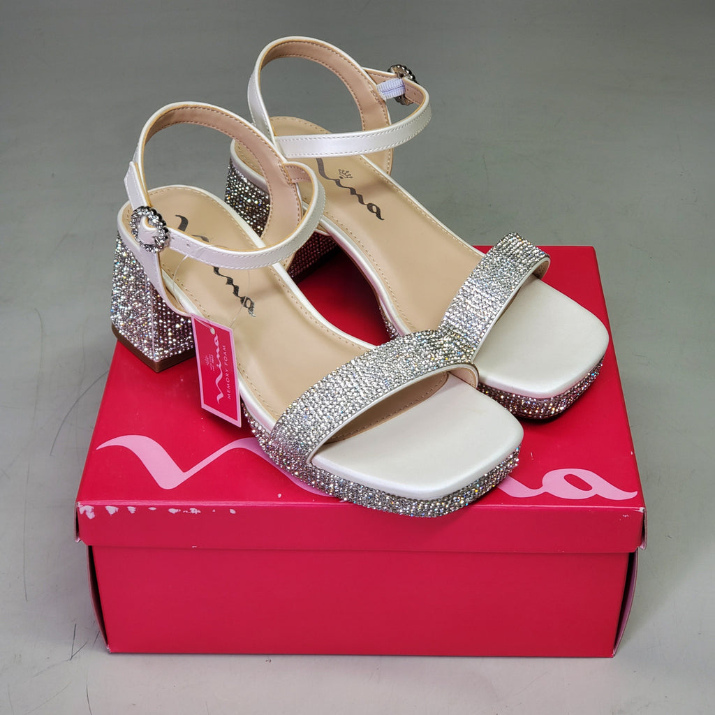 NINA Marysol Dress Sandals Girls SZ 2 M White Smooth / Stones K200652