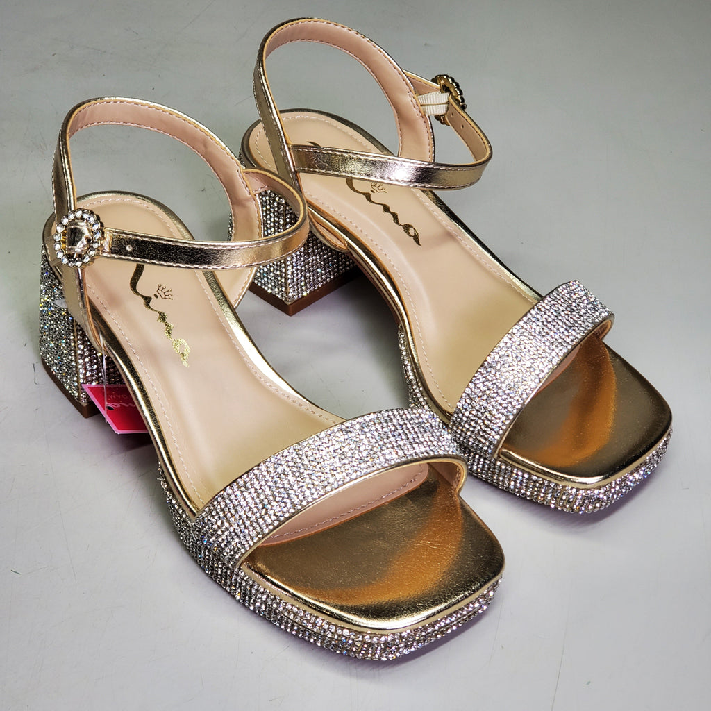 NINA Marysol Dress Sandals Girls SZ 1 M Gold Metal / Stones K200560