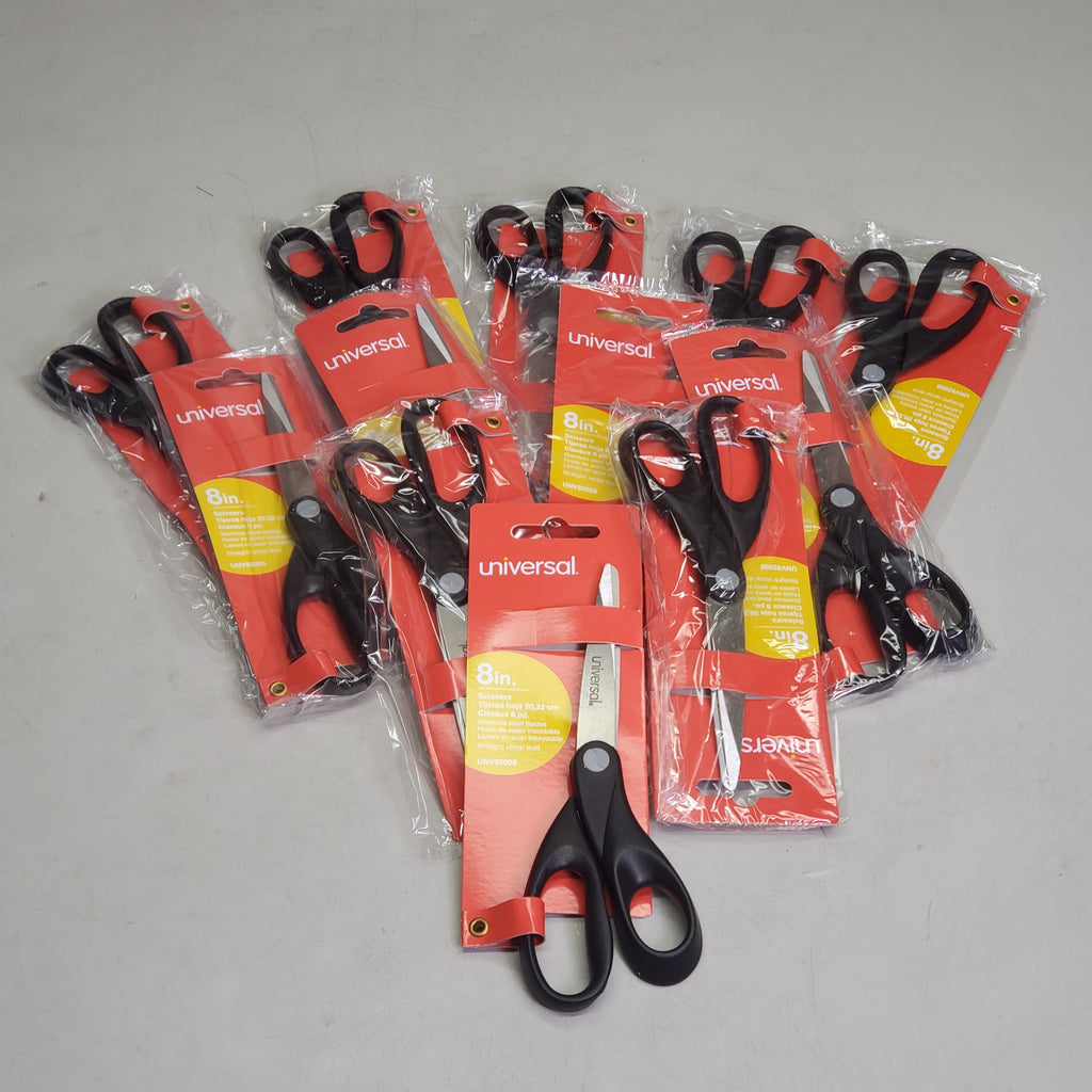 UNIVERSAL (12 Pack) Straight Stainless Steel Scissors 8" Black UNV92009