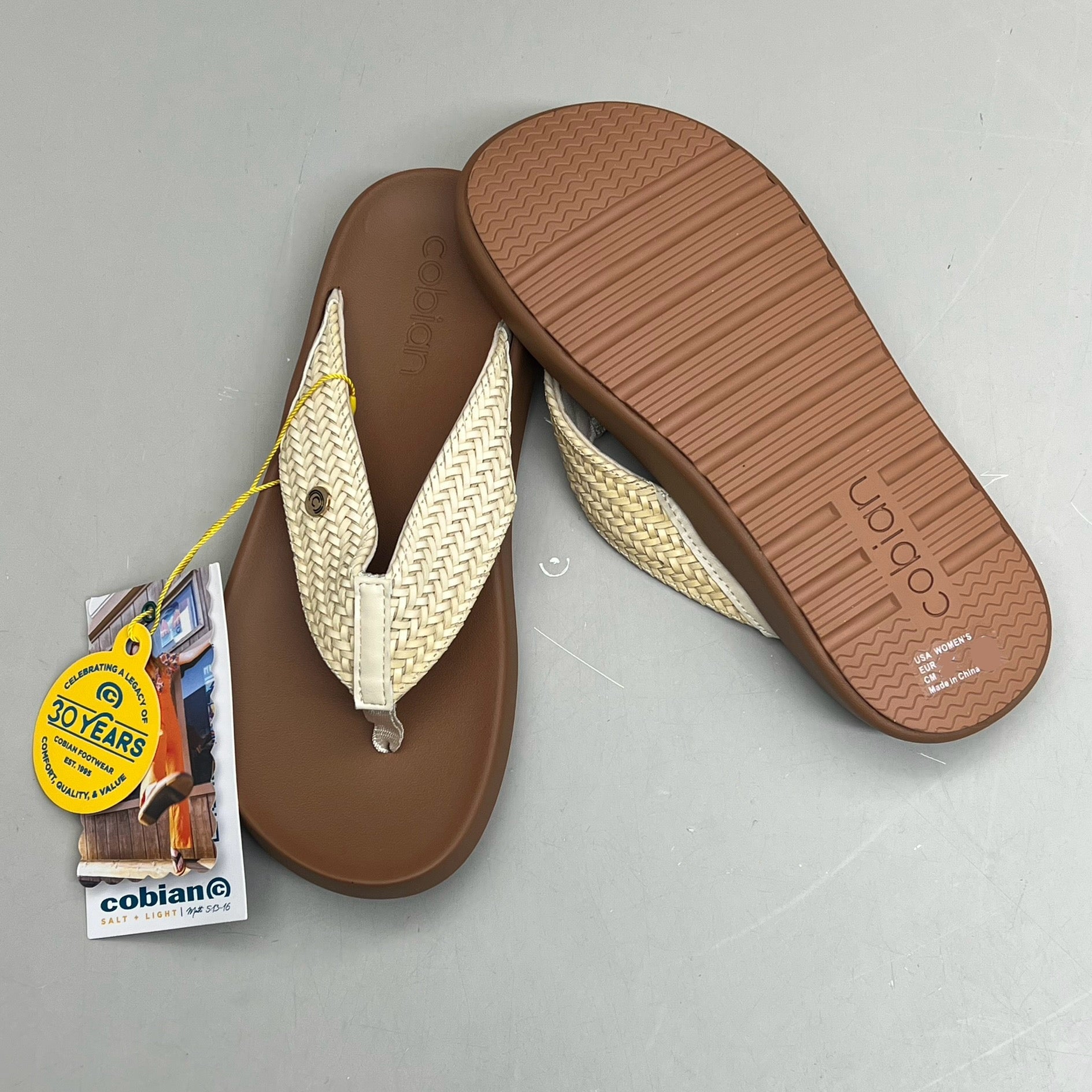 COBIAN Palmilla Braided Synthetic Leather Strap Women's Sz 8 EU 38.5 Cream PAL25-110-8