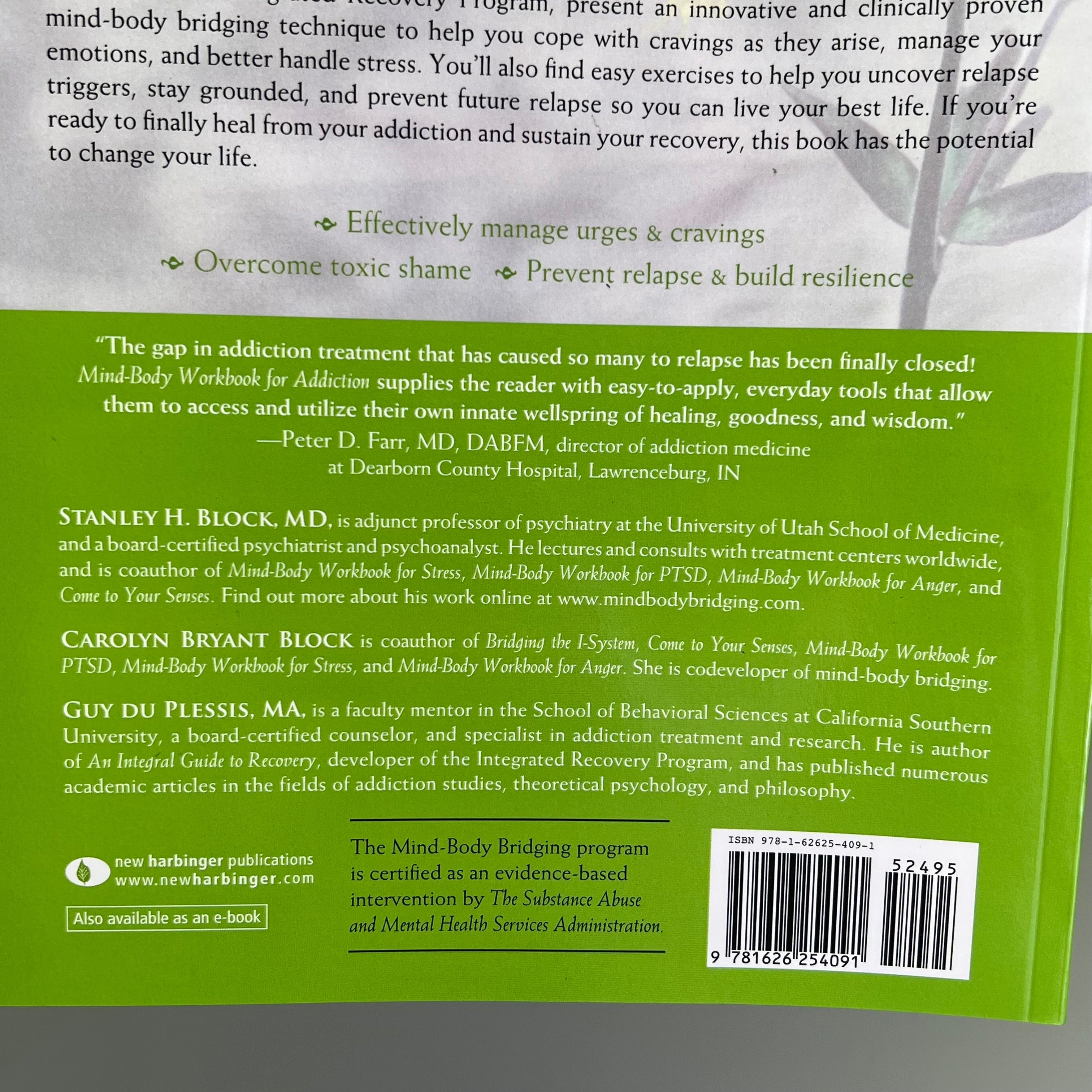 MIND-BODY WORKBOOK FOR ADDICTION Effective Tools Substance Abuse Recovery Book