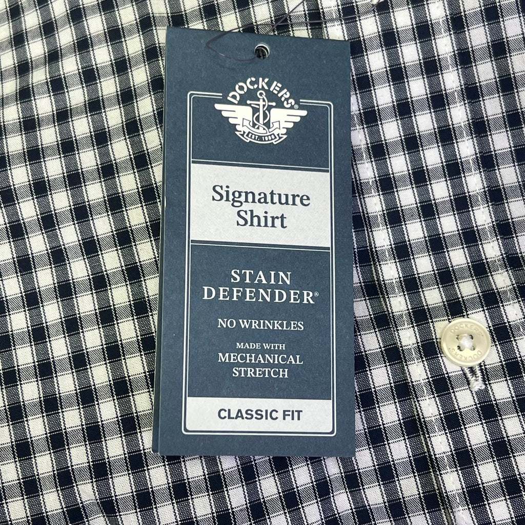 DOCKERS Signature Stain Defender Button Up Shirt Men's Sz L Navy Blue A42520010