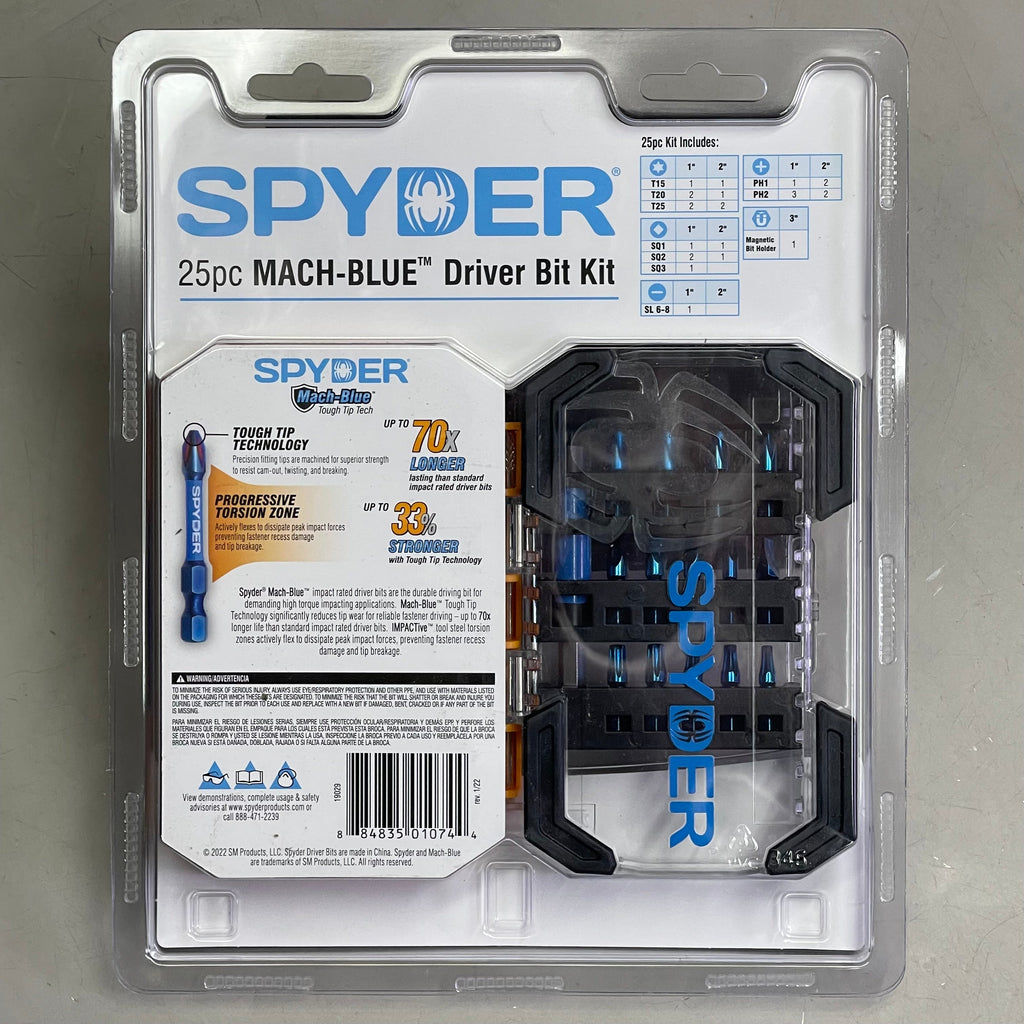 SPYDER Mach-Blue Driver Bit Kit 25 Piece Metallic Blue 19029