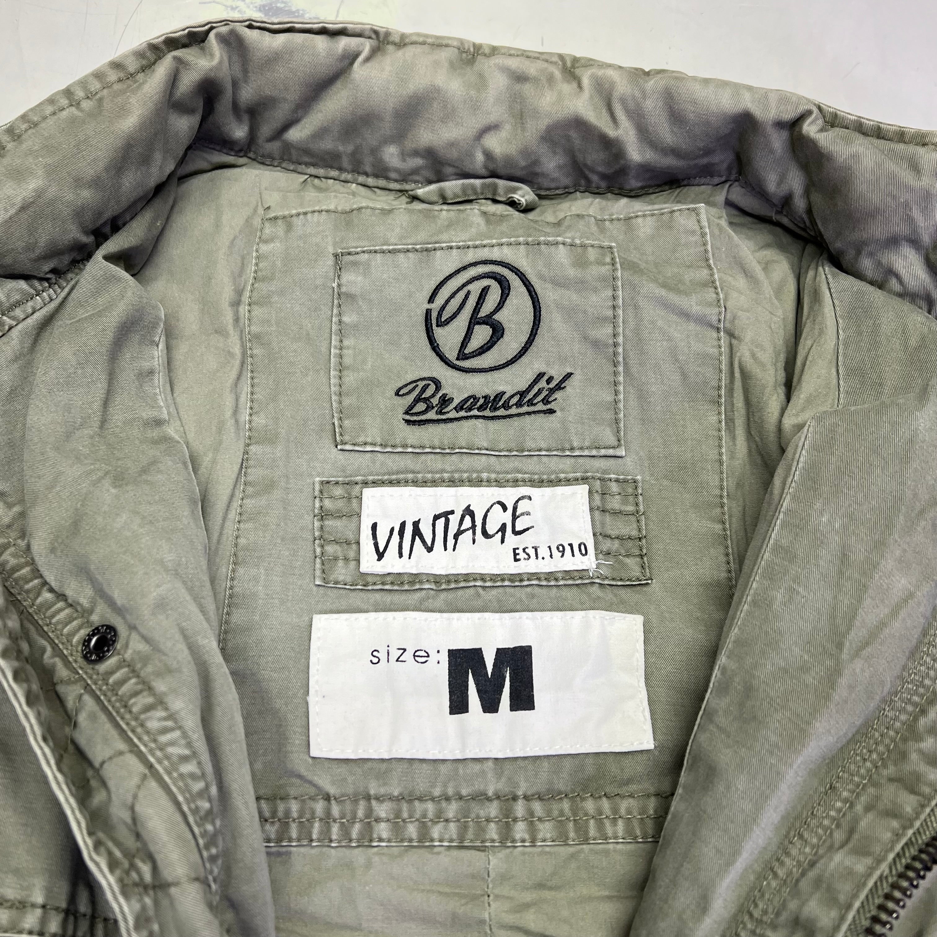 BRANDIT Military Jacket Vintage Cotton Inside & Out Men's Sz M Vintage Green