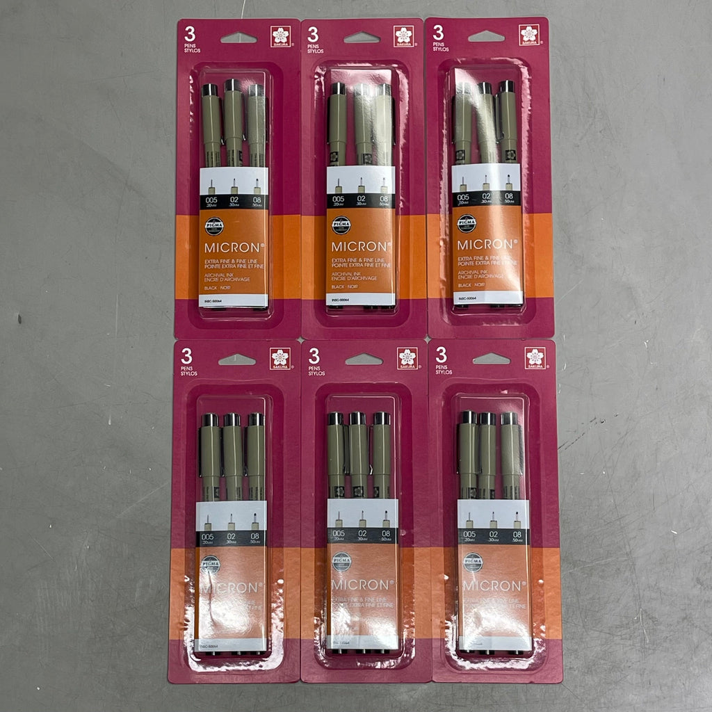 SAKURA (6-PACK) Pigma Micron Pens 0.20mm, 0.30mm, 0.50mm Black 50064