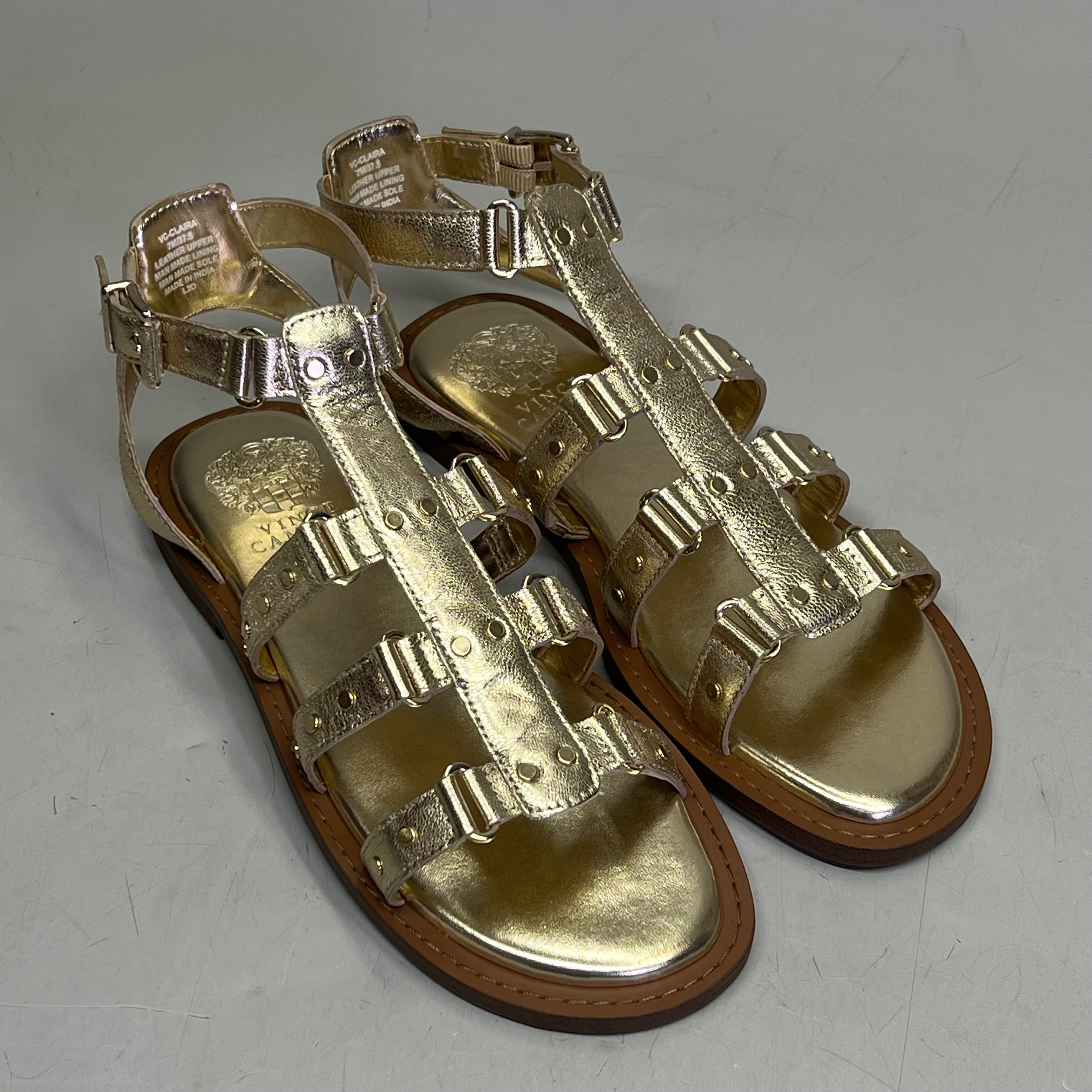VINCE CAMUTO Leather Studded Gladiator Sandals Women's Sz 8.5M Egyptian Gold