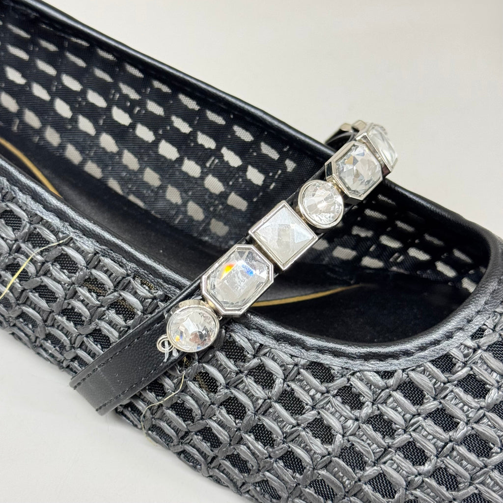 KENNETH COLE New York Zeta Raffia Jewel Jane Flat Women's Sz 10 Black KL25ZMJ01