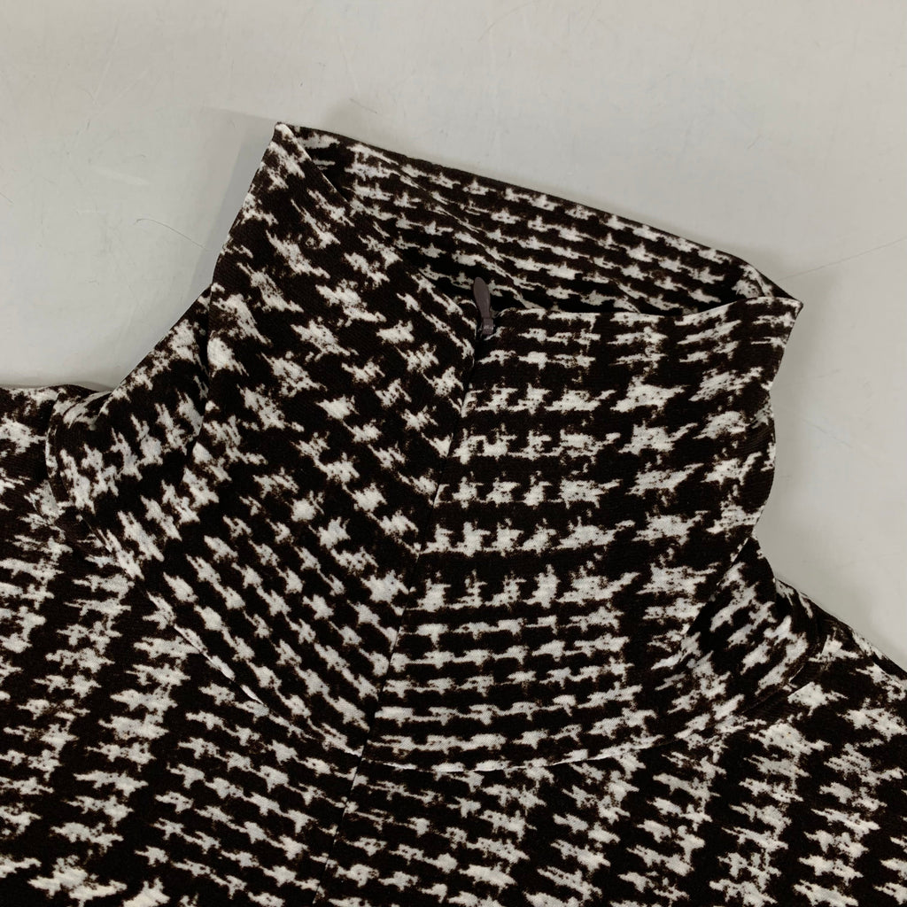 NORMA KAMALI Front Zip Slim Fit Turtle Top Women's Sz S/36 Chocolate Plaid Tweed