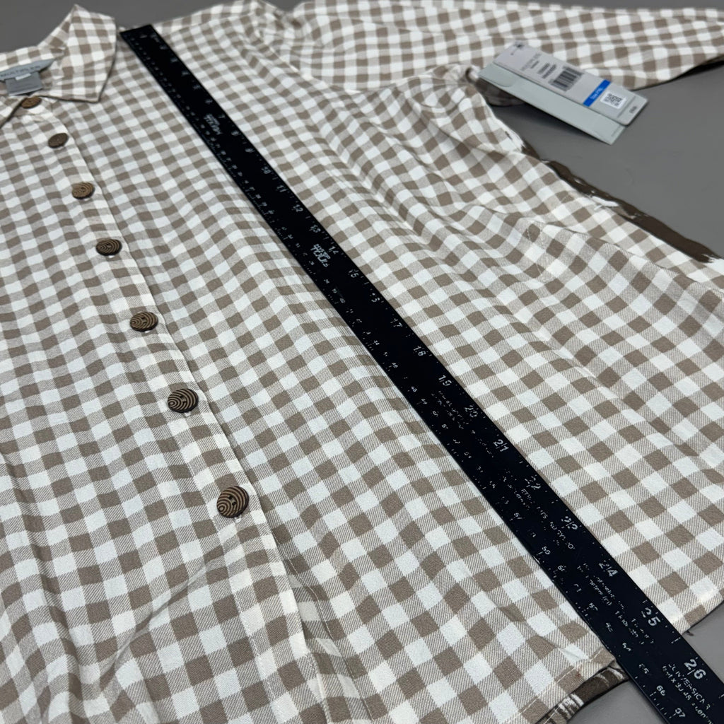 MULTIPLES Button-Up Plaid Shirt w/Cuff Petite Women's Sz PXL Brown/Cream M44506BP