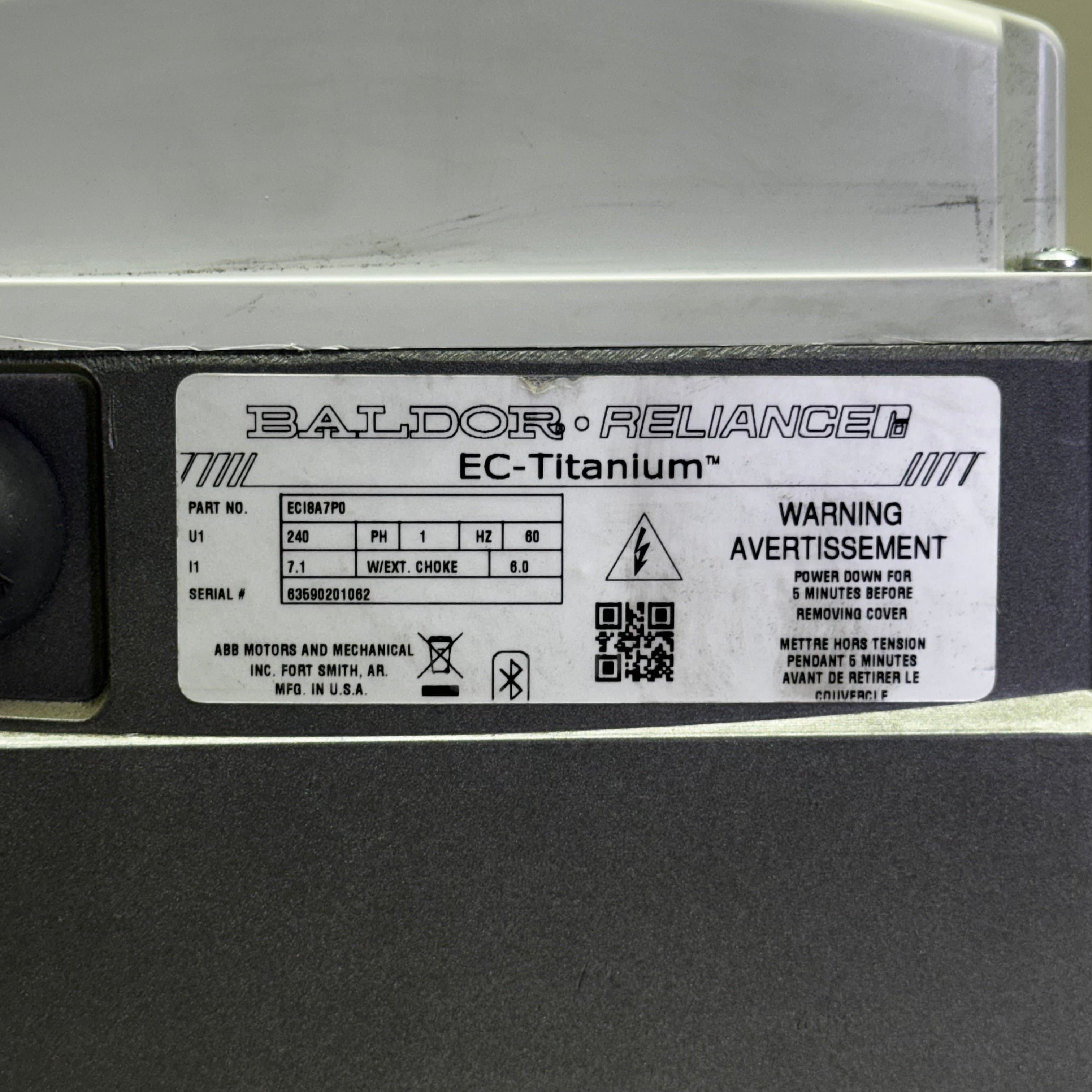 BALDOR RELIANCE Motor 230V/1HP 12"L x 6"W x 11"H Grey EC8100T8H1DF4