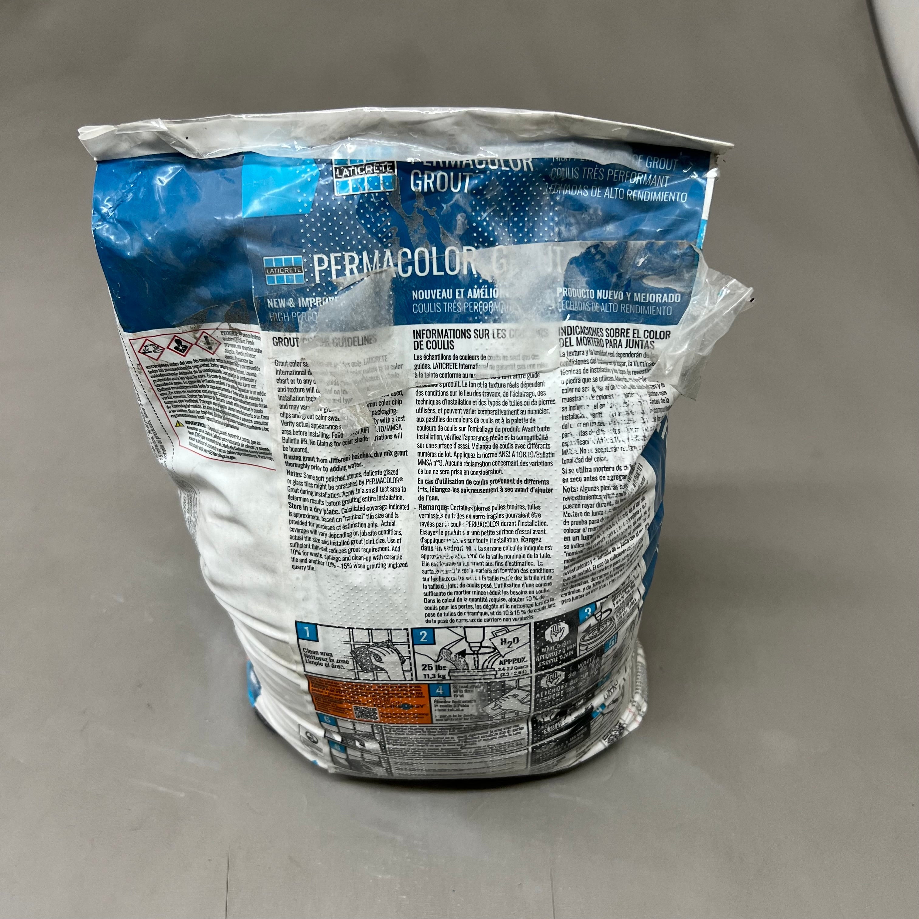ZA@ LATICRETE Fast Set Polymer Fortified Permacolor Grout Smoke Grey 25lbs 2589-0025-2 (Damaged As-Is)