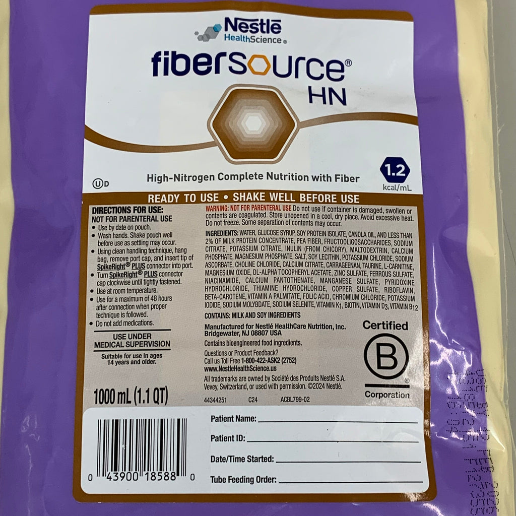 NESTLE (6 PACK) FiberSource HN Unflavored High-Nitrogen Feeding Tube 1 L BB 02/26