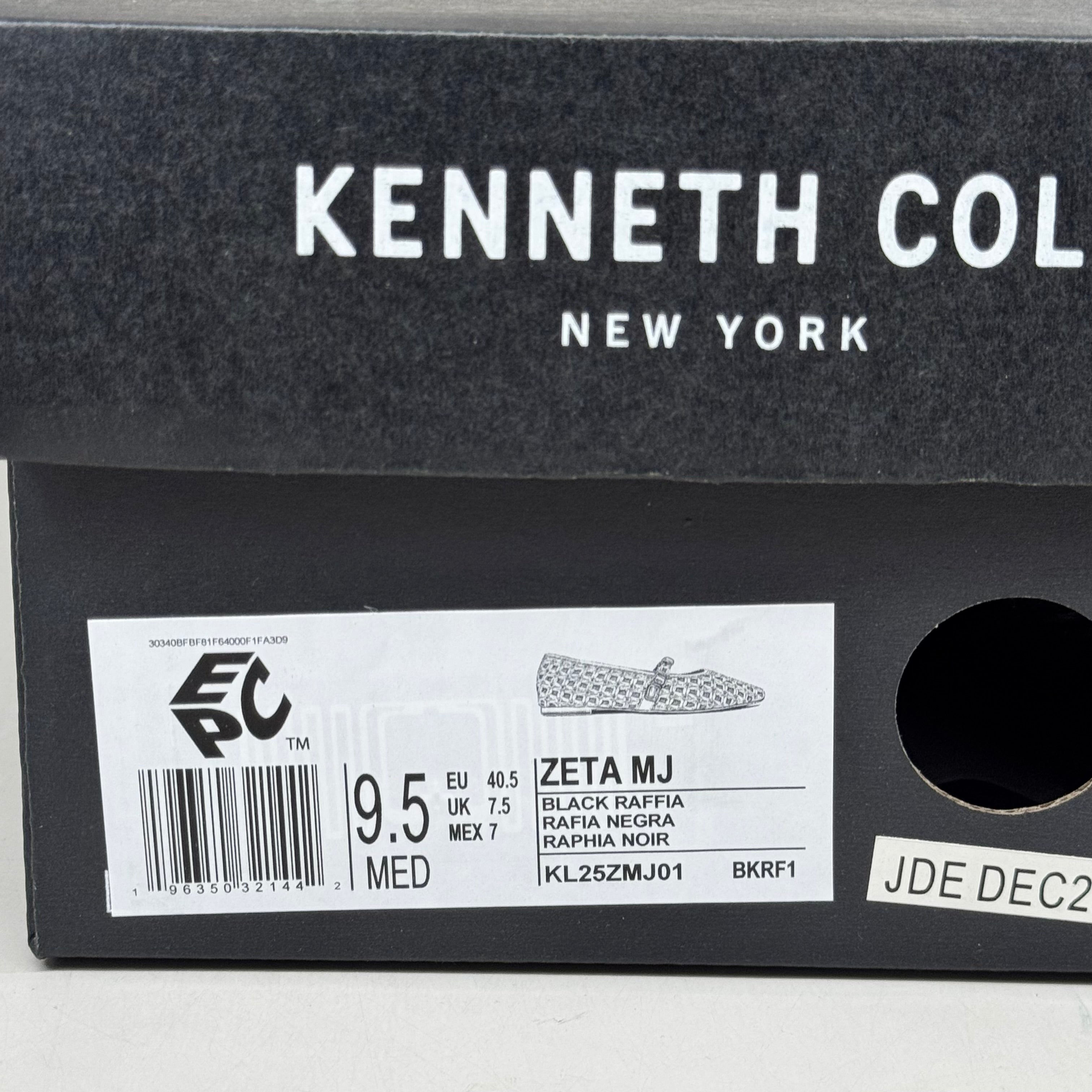 KENNETH COLE New York Zeta Raffia Jewel Jane Flat Women's Sz 9.5 Black KL25ZMJ01