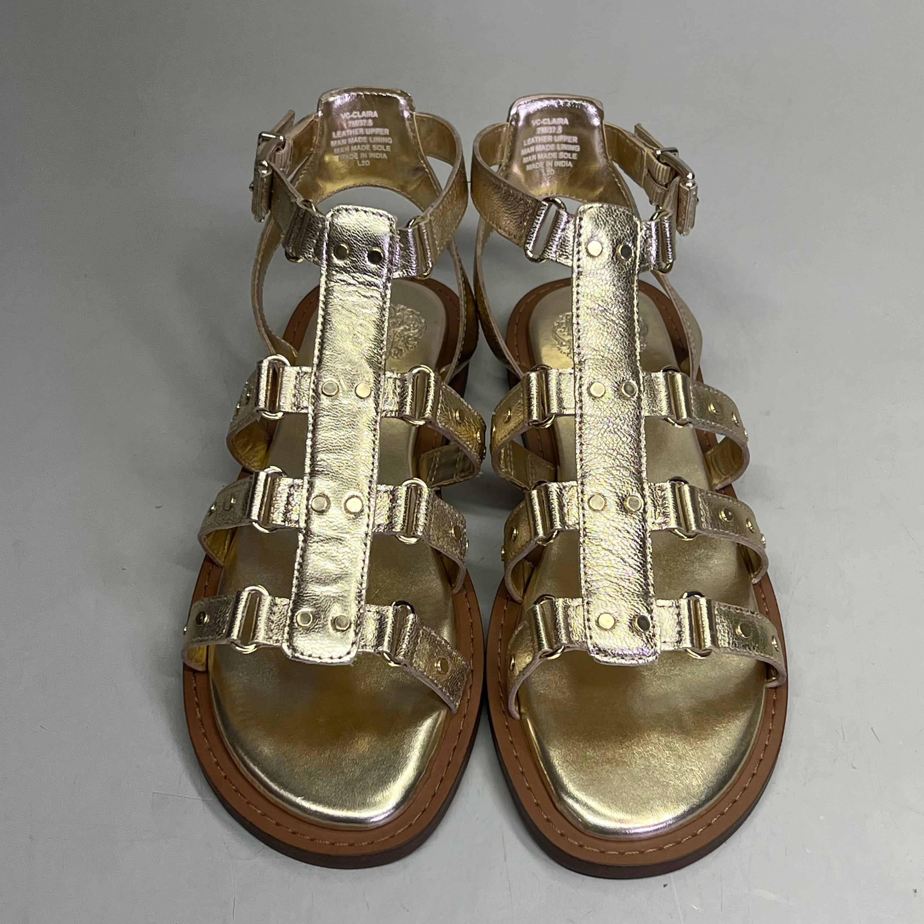 VINCE CAMUTO Leather Studded Gladiator Sandals Women's Sz 7.5M Egyptian Gold