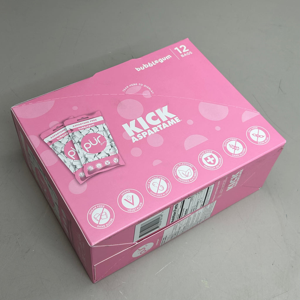 PUR (12 PACK, 55 Pieces Each) Sugar Free BubbleGum Flavored Chewing Gum