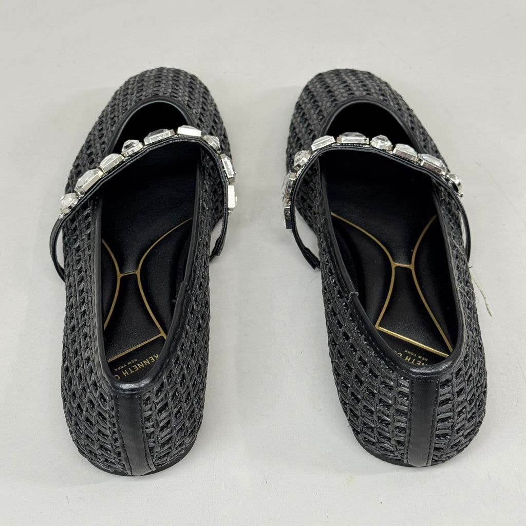 KENNETH COLE New York Zeta Raffia Jewel Jane Flat Women's Sz 10 Black KL25ZMJ01
