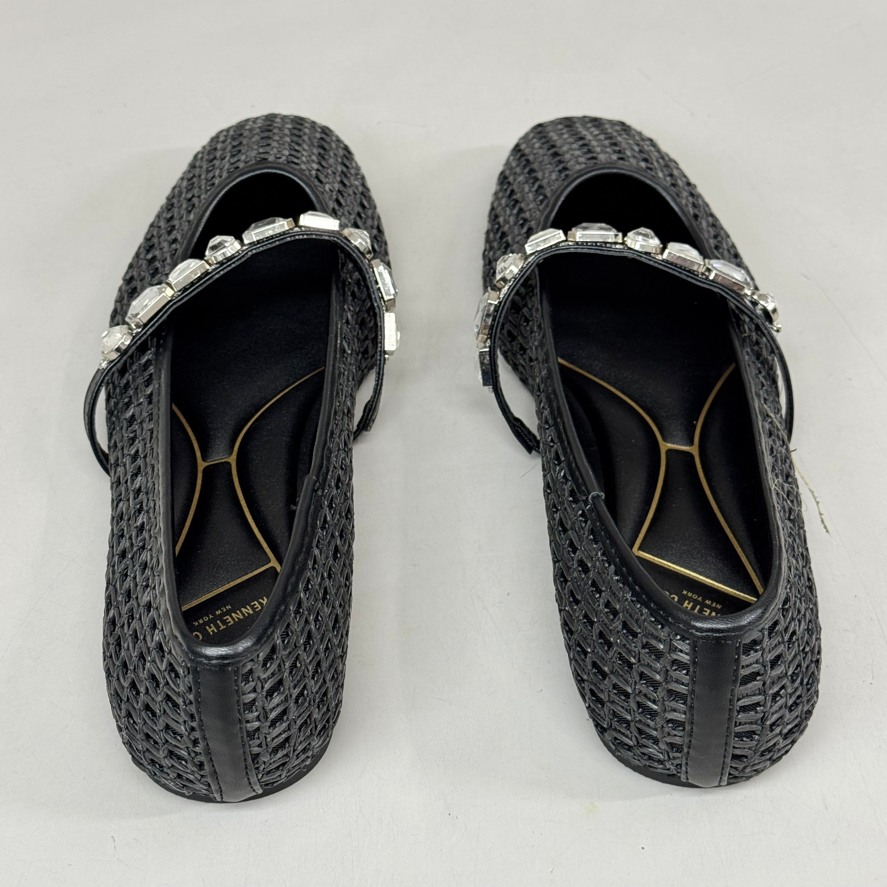 KENNETH COLE New York Zeta Raffia Jewel Jane Flat Women's Sz 10 Black KL25ZMJ01