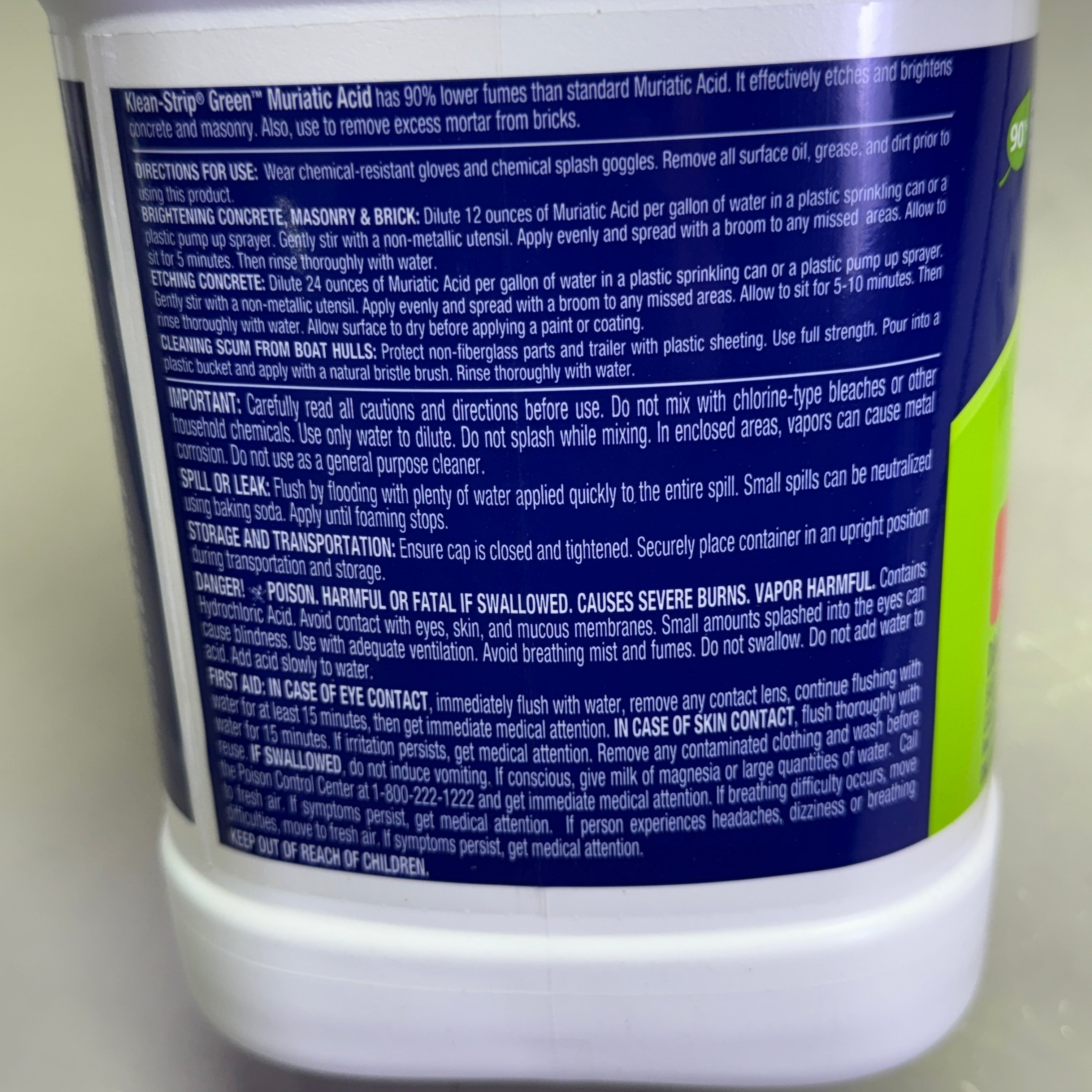 ZA@ KLEAN STRIP Muriatic Acid *Etches Concrete* 1 Gallon GKGM75006