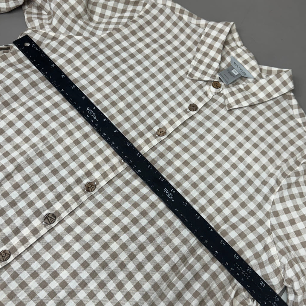 MULTIPLES Button-Up Plaid Shirt w/Cuff Petite Women's Sz PXL Brown/Cream M44506BP