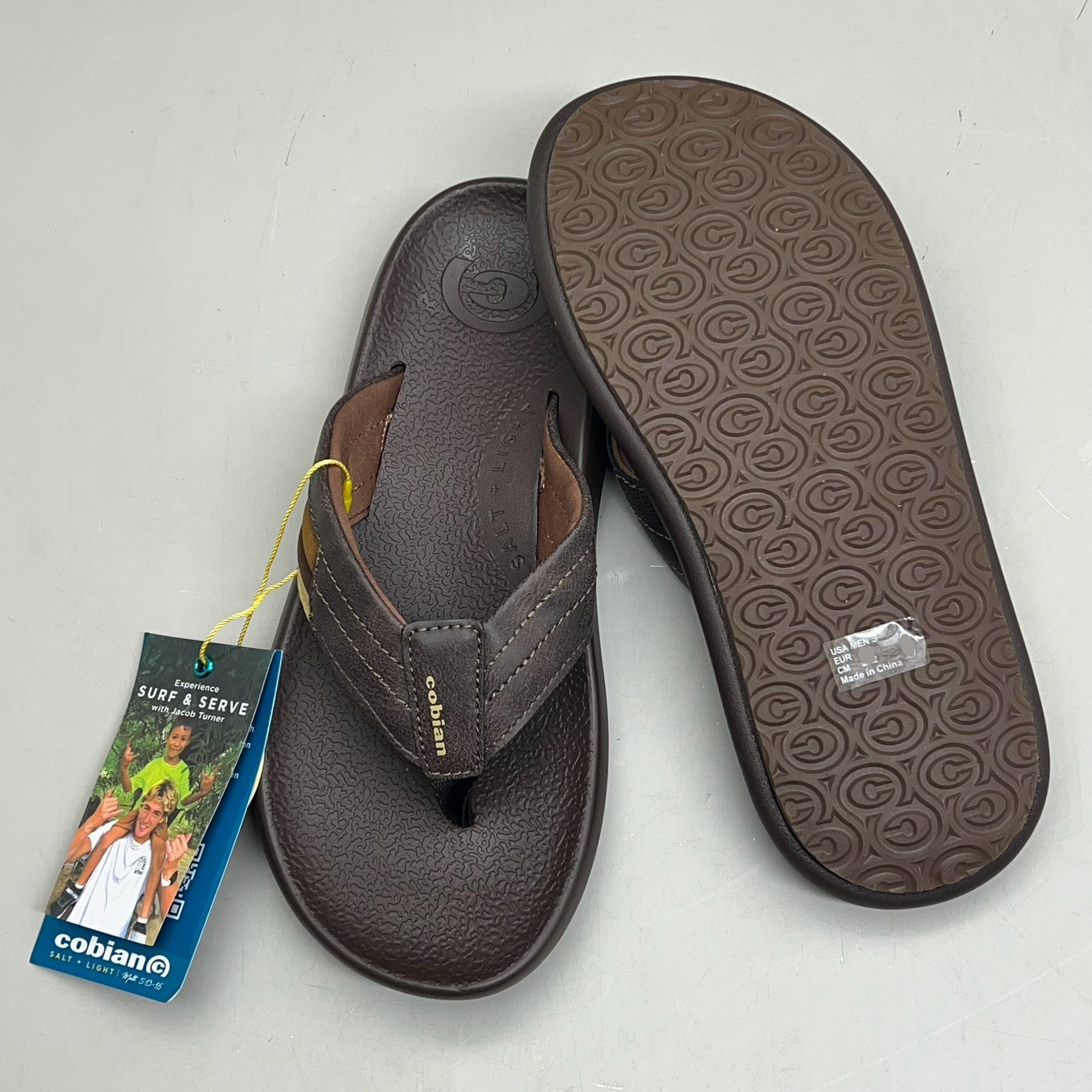 COBIAN Kandui Synthetic Leather Strap Men's Sz 12, EU 45 Chocolate KAN25-2011-12