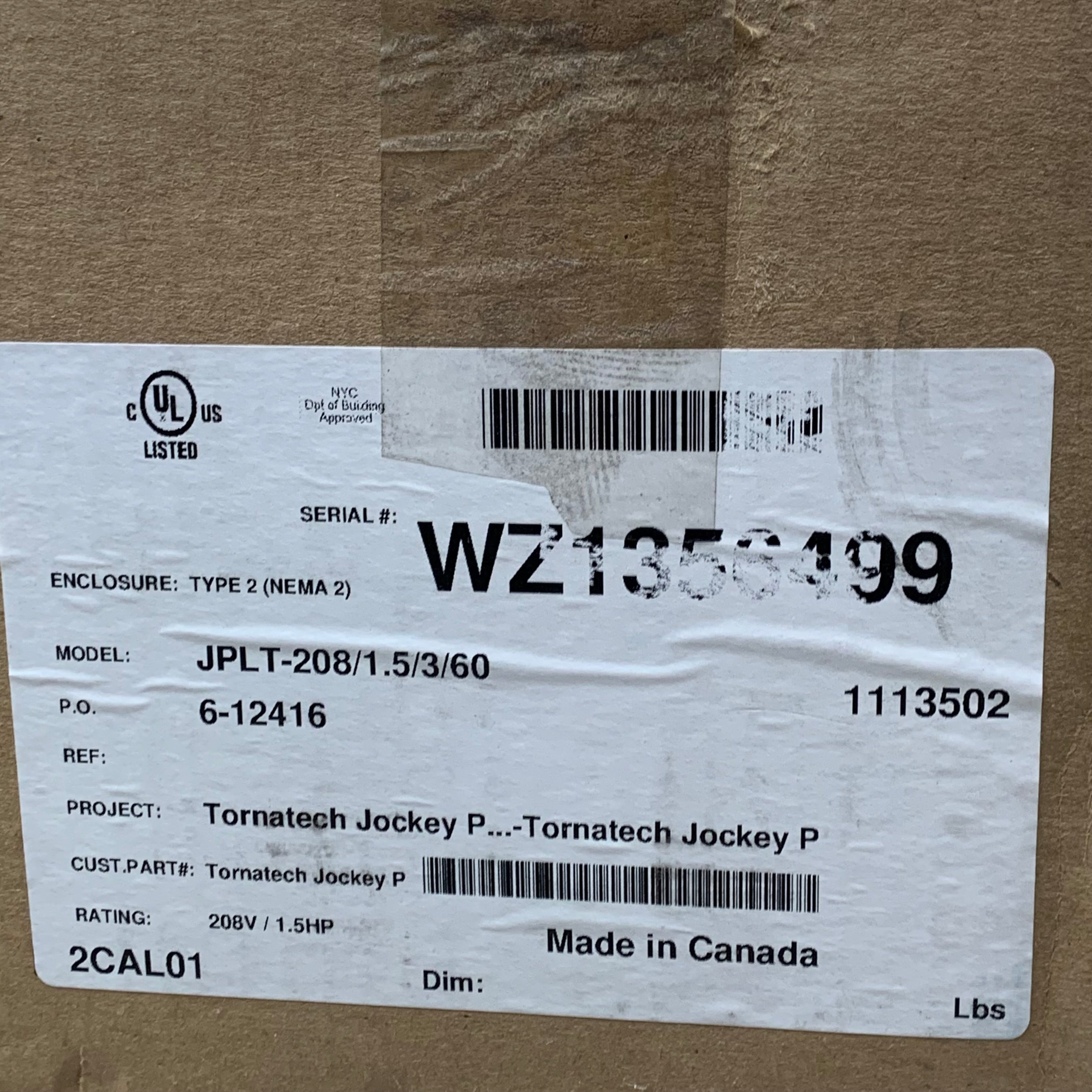 TORNATECH Jockey Pump Controller 12"x9" As-is (see images) Red JPLT-208/1.5/3/60