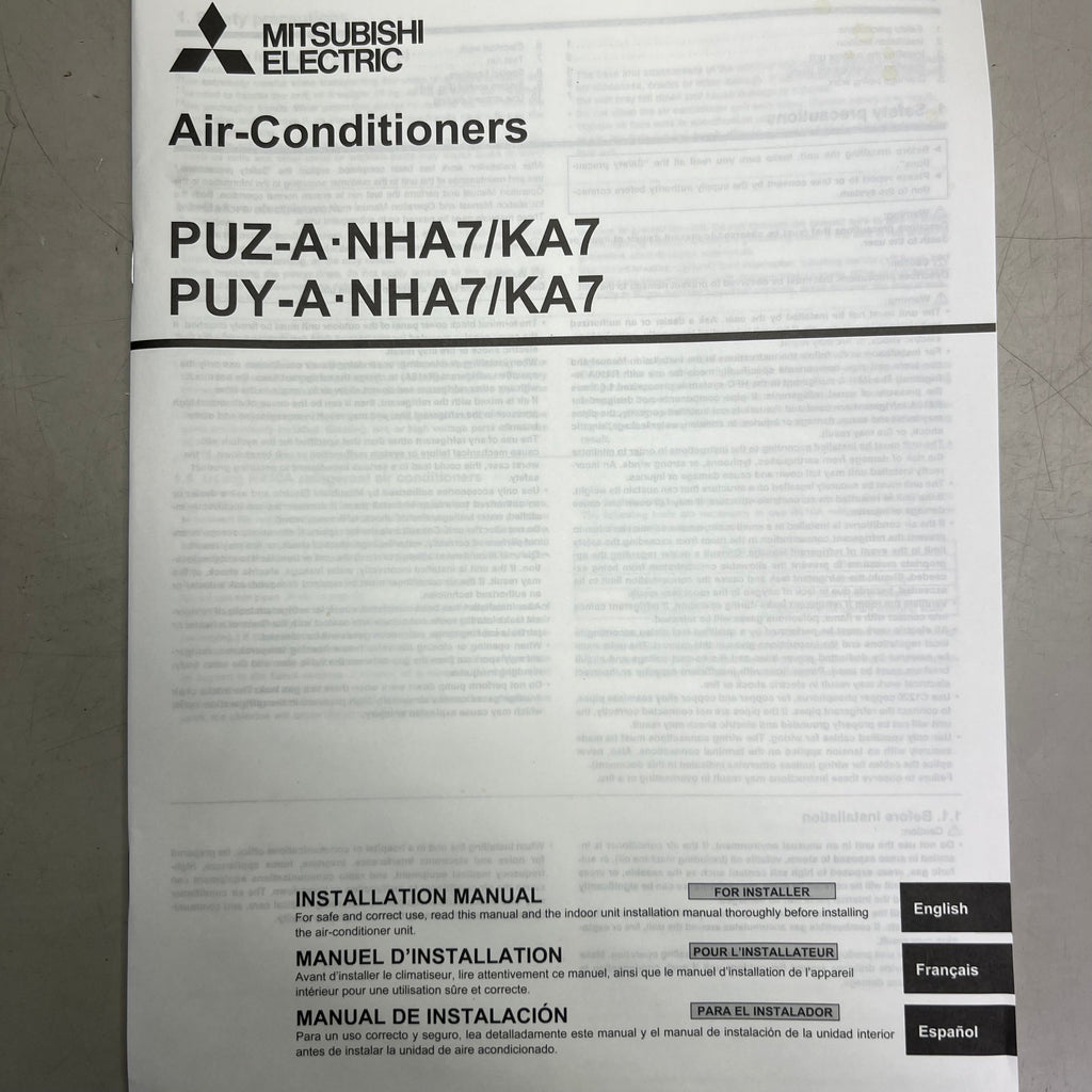 MITSUBISHI ELECTRIC Air Conditioner Sz 32" W x 12" L x 34.5" H PUY-A18NKA7