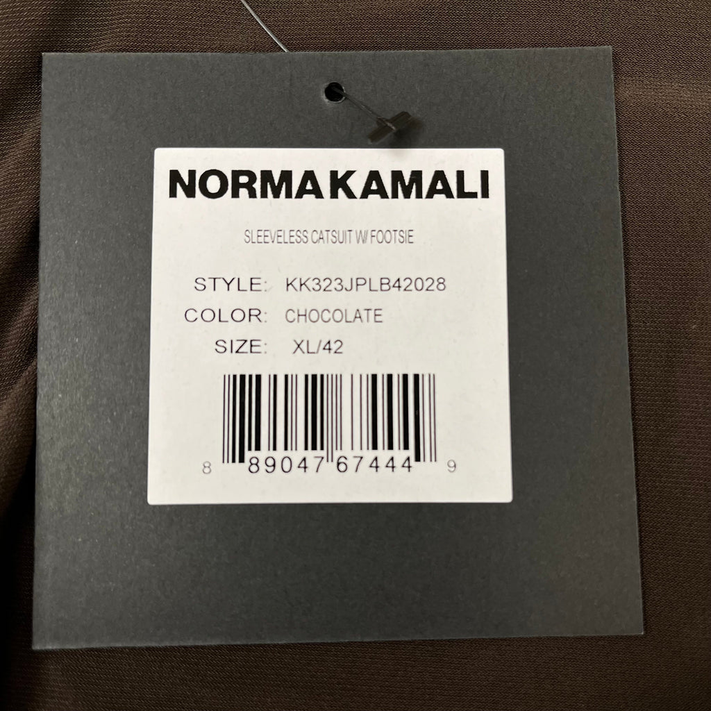 NORMA KAMALI Sleeveless Catsuit w/ Footsie Hidden Zip Women's Sz XL/42 Chocolate