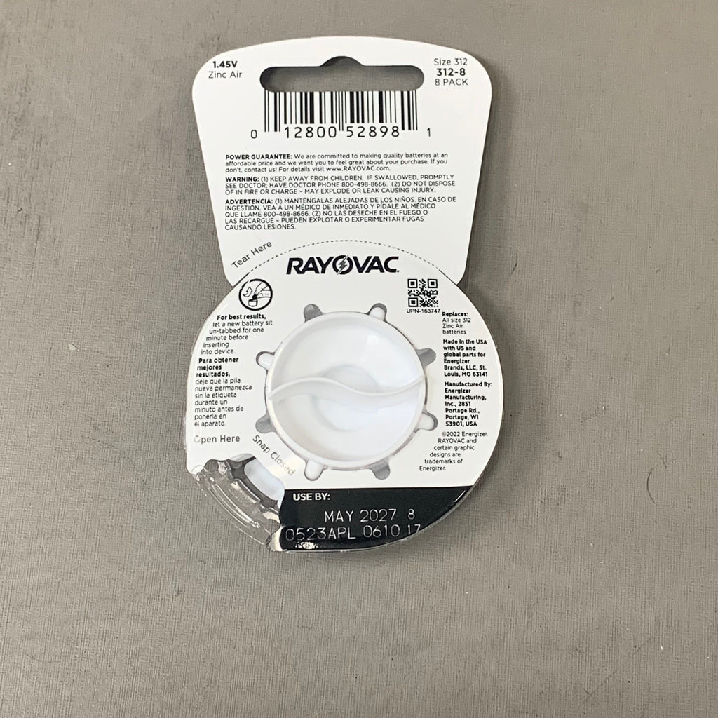 ENERGIZER (2 PACK, 8 BATTERIES EACH) Rayovac Hearing Aid Batteries Sz 312 312-8