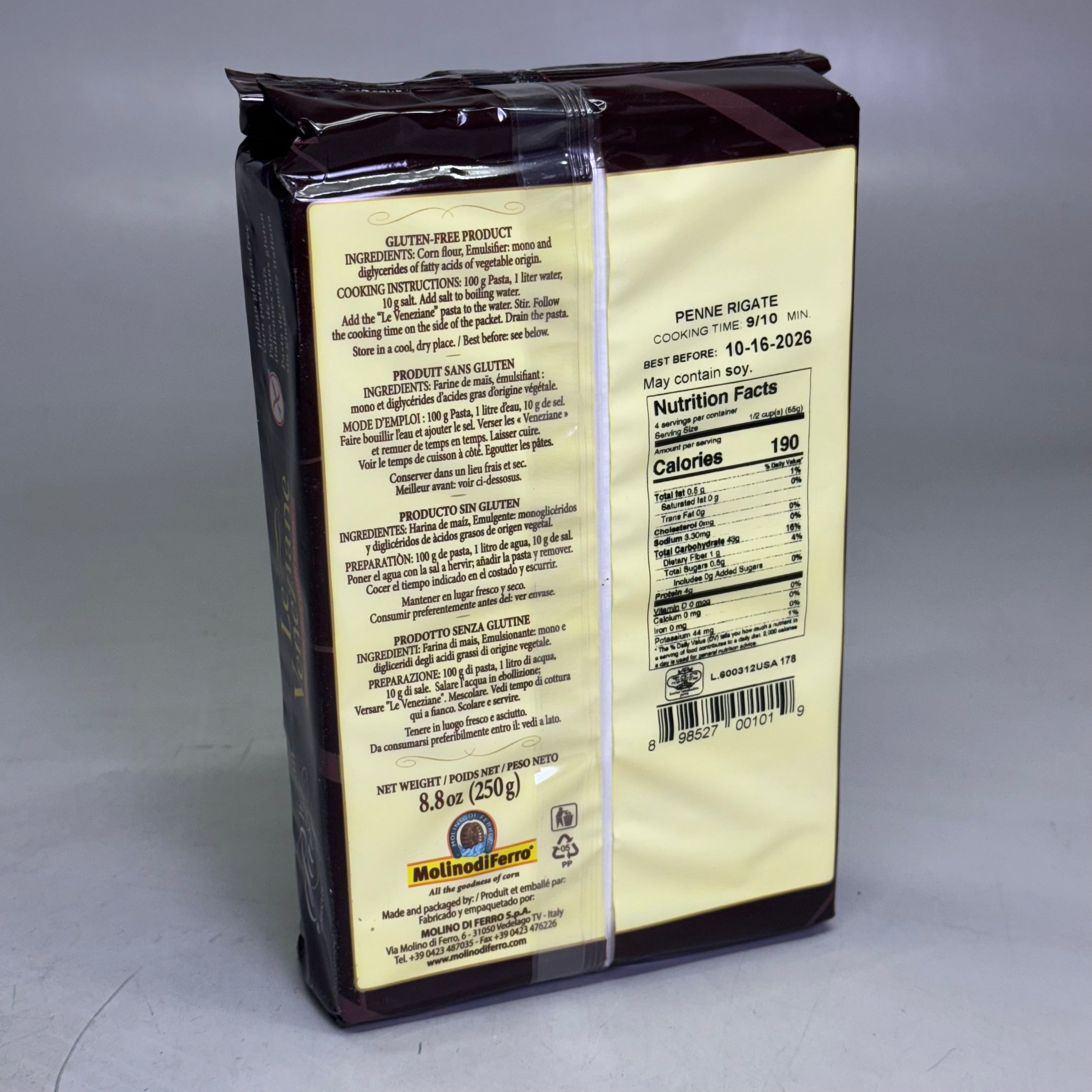 LE VENEZIANE (12 PACK) Gluten Free Corn Pasta 8.8 oz BB 10/26 (Distressed Box)