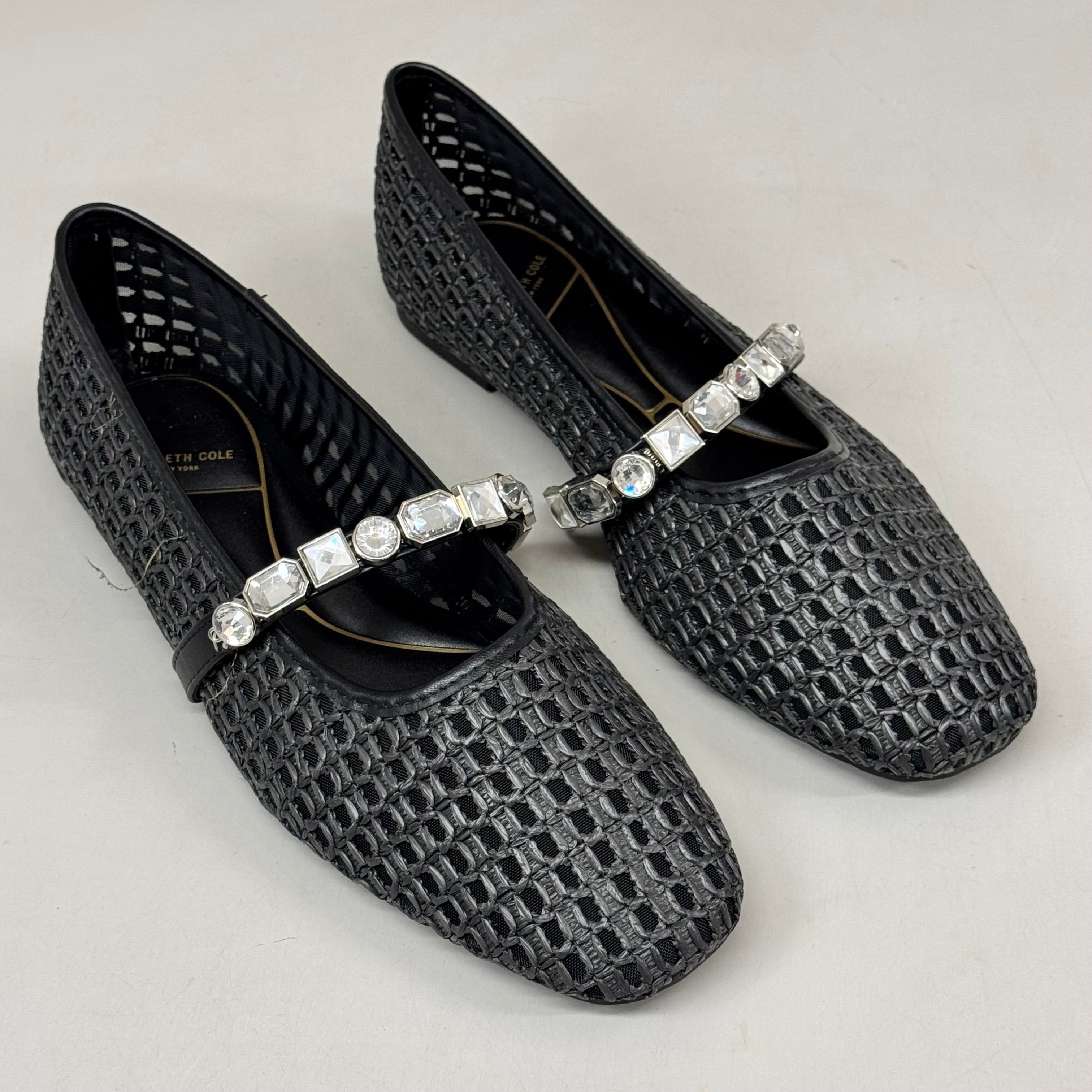 KENNETH COLE New York Zeta Raffia Jewel Jane Flat Women's Sz 11 Black KL25ZMJ01