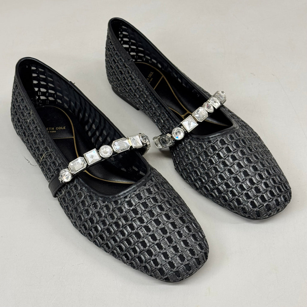 KENNETH COLE New York Zeta Raffia Jewel Jane Flat Women's Sz 10 Black KL25ZMJ01