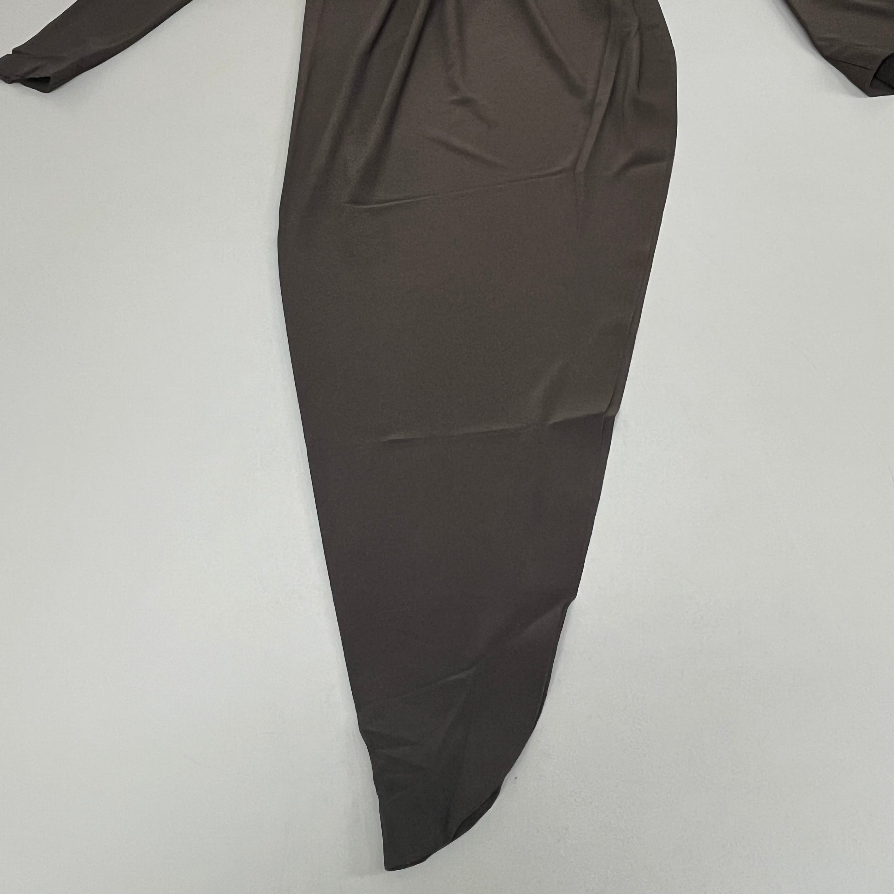 NORMA KAMALI Turtle Neck Ruched Side Drape Gown Unlined Women's S/36 Chocolate