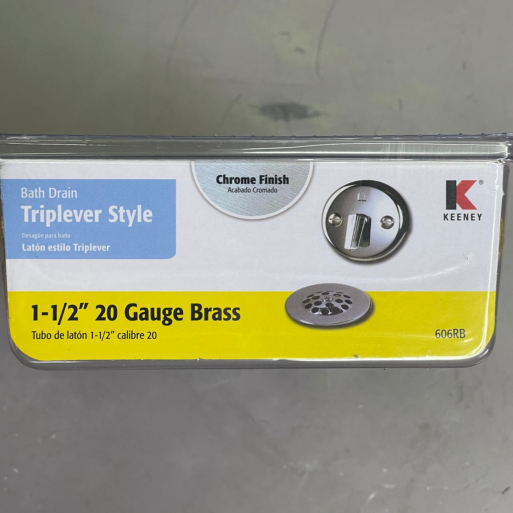 KEENEY 20 Gauge Bath Drain 606RB 1-1/2" Brass W/ Polished Chrome 28630