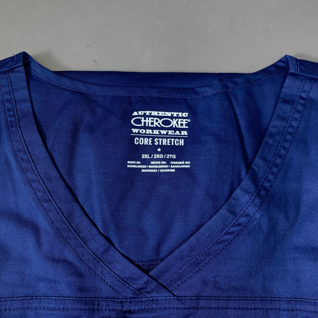 CHEROKEE Modern Classic Scrubs Top Core Stretch Women's SZ 2 XL Navy 4727