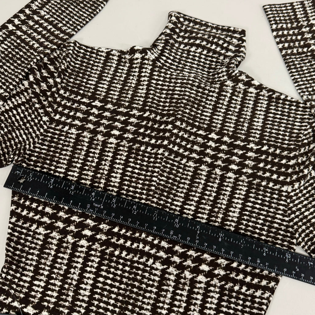 NORMA KAMALI Front Zip Slim Fit Turtle Top Women's Sz XXS/32 Chocolate Plaid Tweed