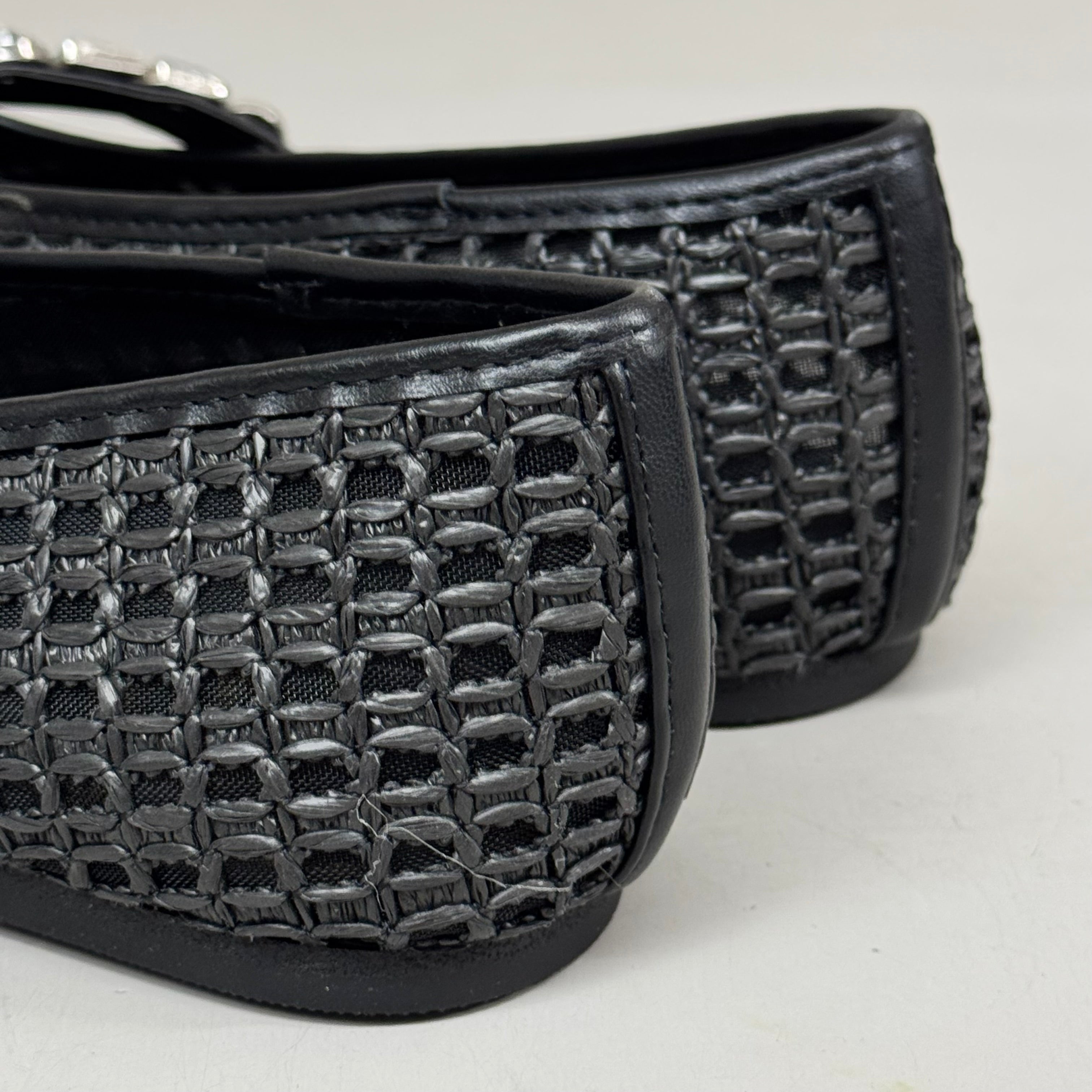 KENNETH COLE New York Zeta Raffia Jewel Jane Flat Women's Sz 10 Black KL25ZMJ01