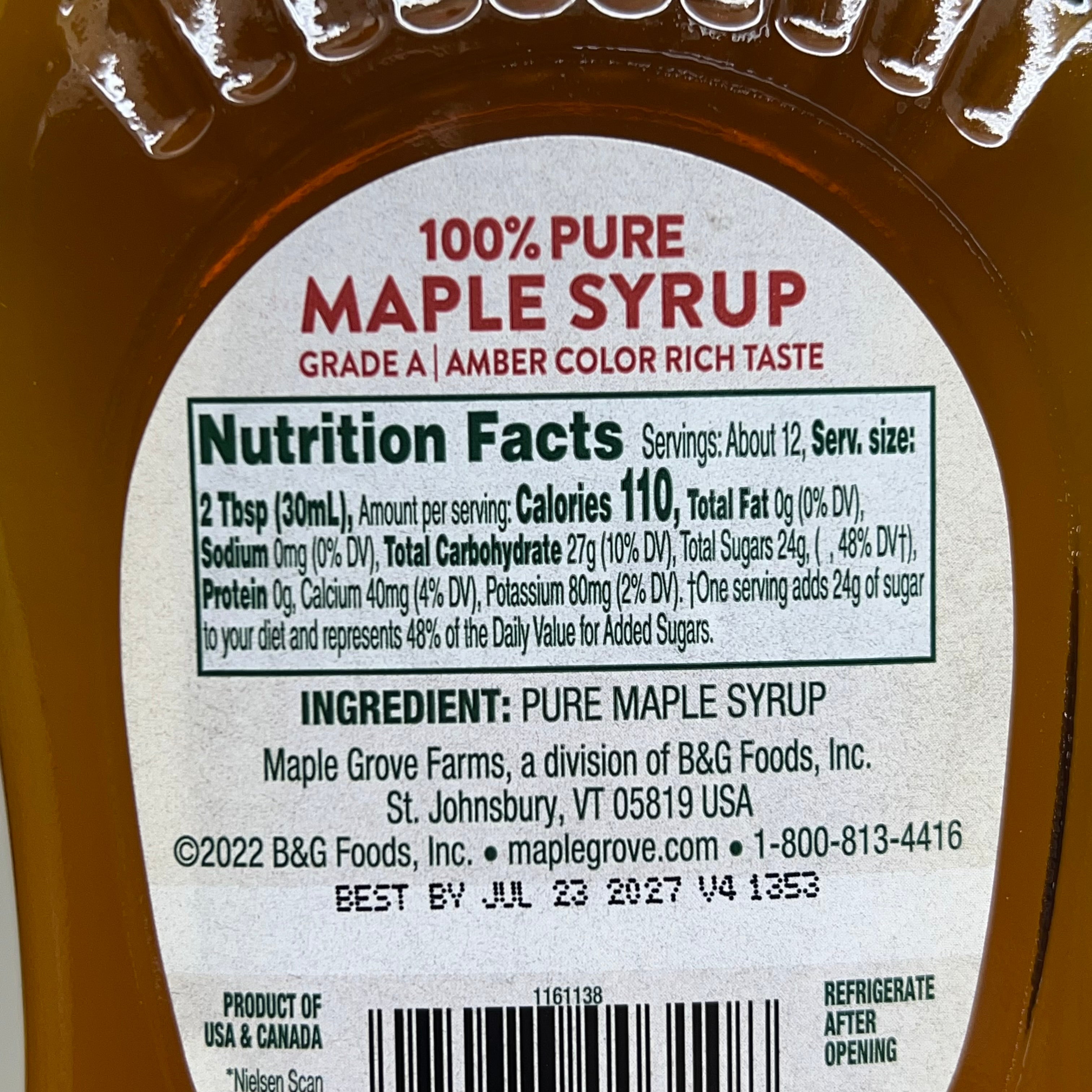 MAPLE GROVE FARMS (12 PACK) Crafted 100% Pure Maple Syrup 12.5 Fl Oz BB 07/27