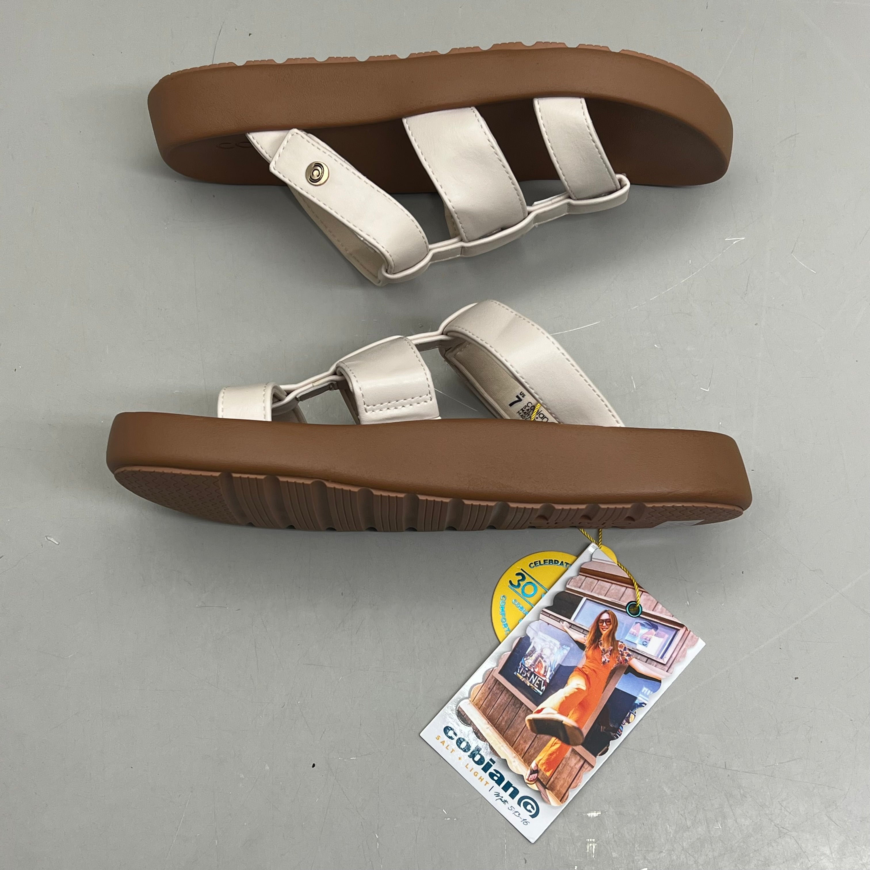 COBIAN Amalfi Synthetic Leather W/ Microfiber Lining Sandals Women's Sz 8, 38.5 EU Cream AMA25-110-8