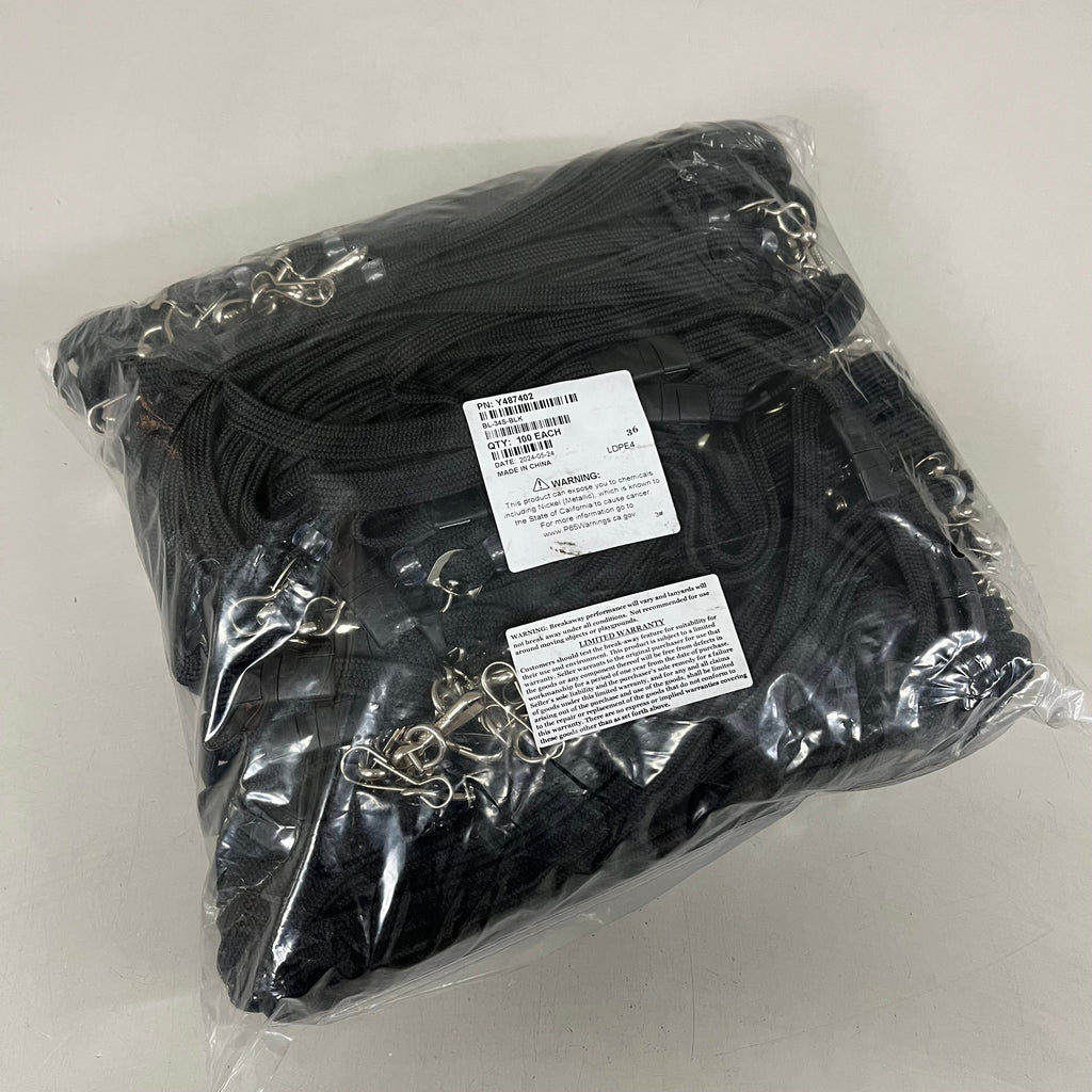 ZA@ UNBRANDED (100 PACK) Flat Lanyard w/ Swivel Hook 3/8" Black BL-34S-BLK